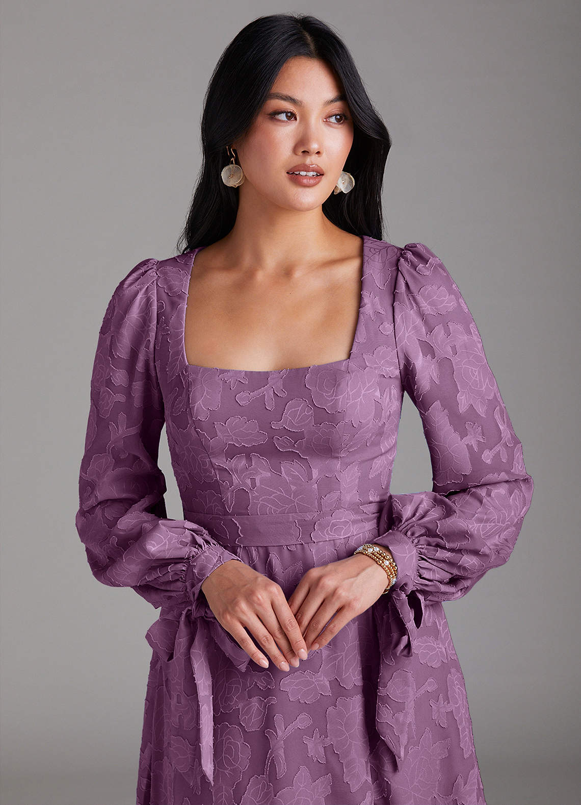 Leonia A-Line Square-Neck Stretch Satin Bridesmaid Dress in Wisteria