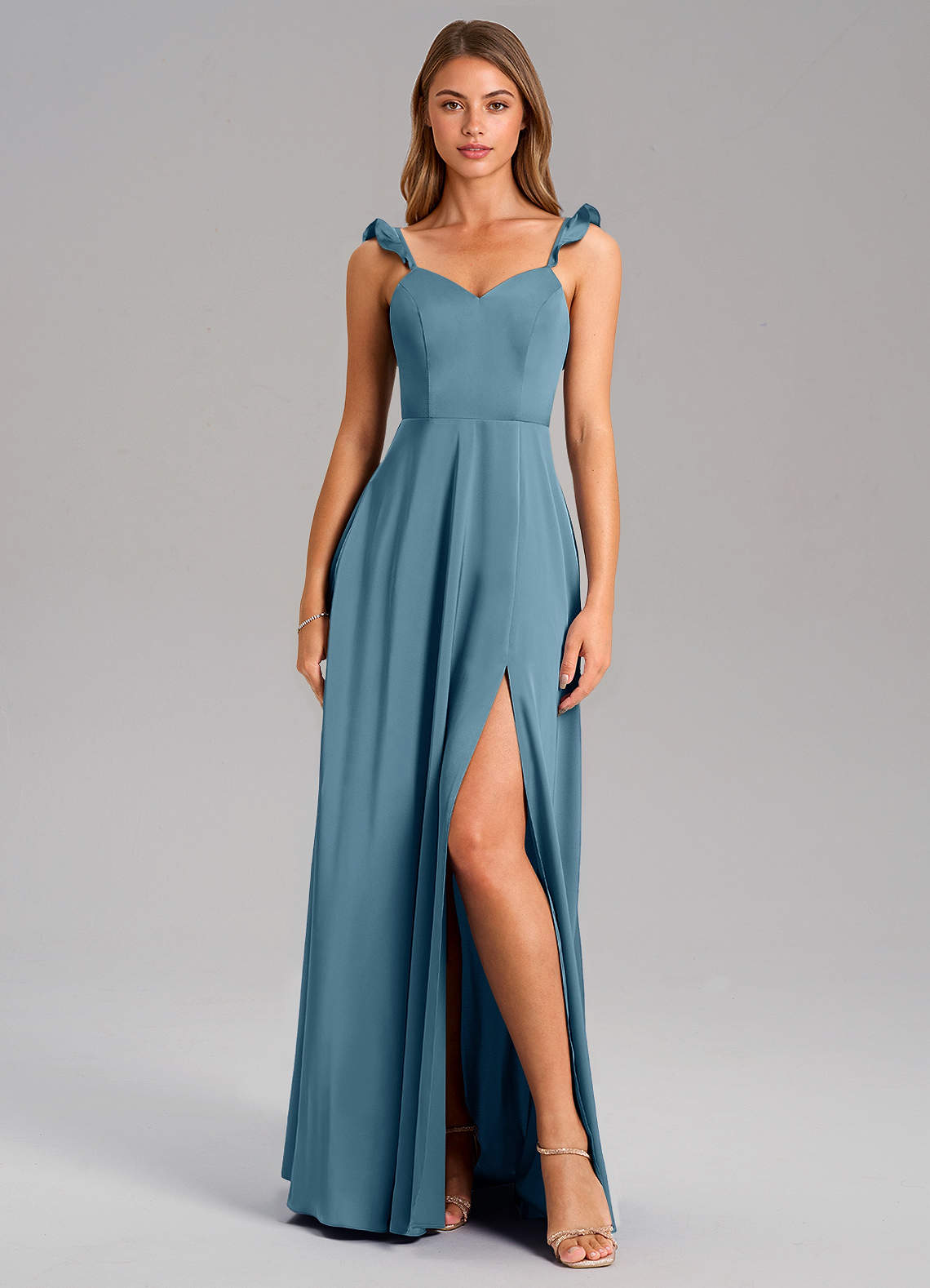 Everett A-Line V-Neck Chiffon Bridesmaid Dress in Bermuda