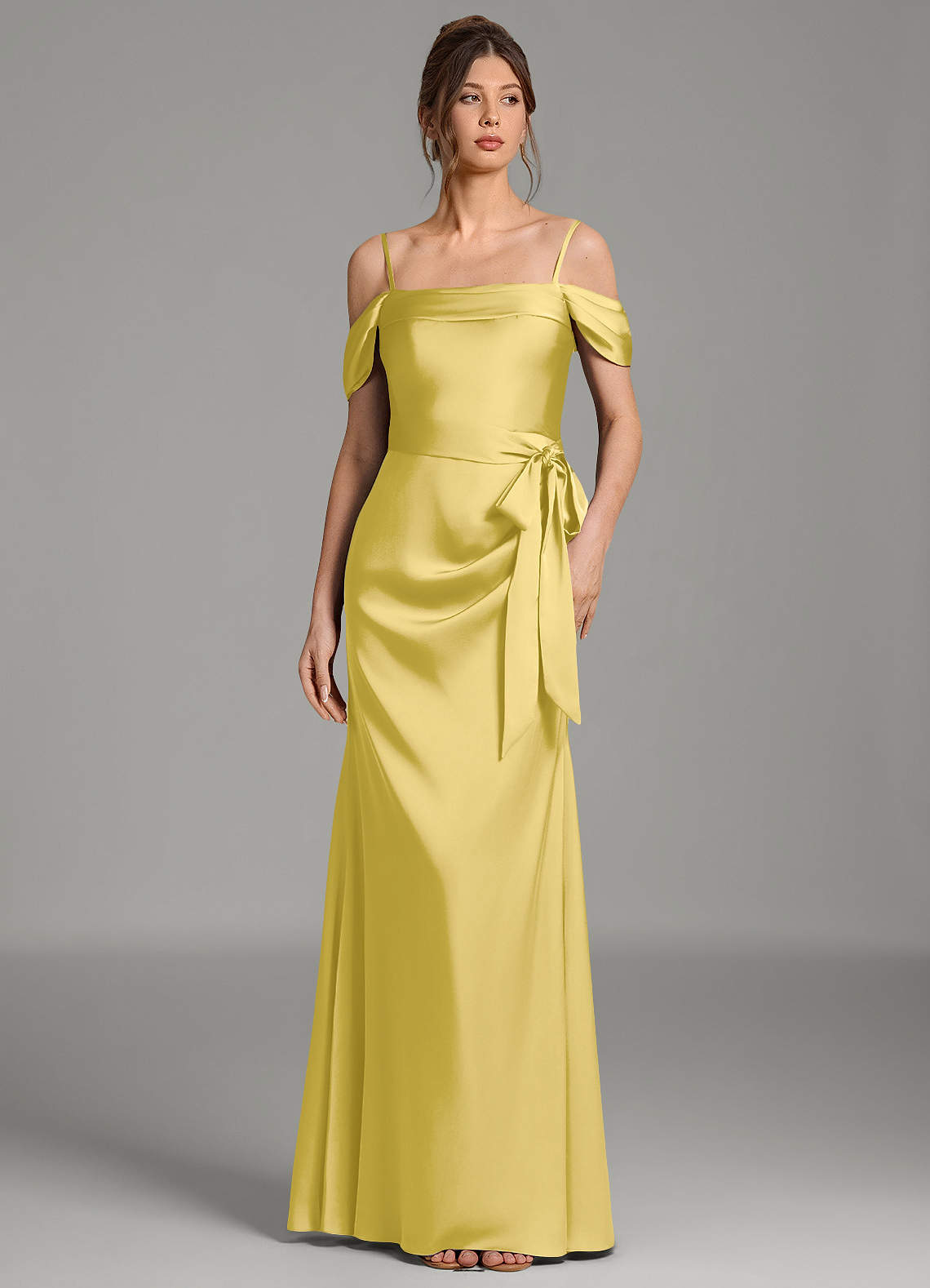 Wyatt Mermaid Off-the-Shoulder Stretch Satin Bridesmaid Dress in Canary