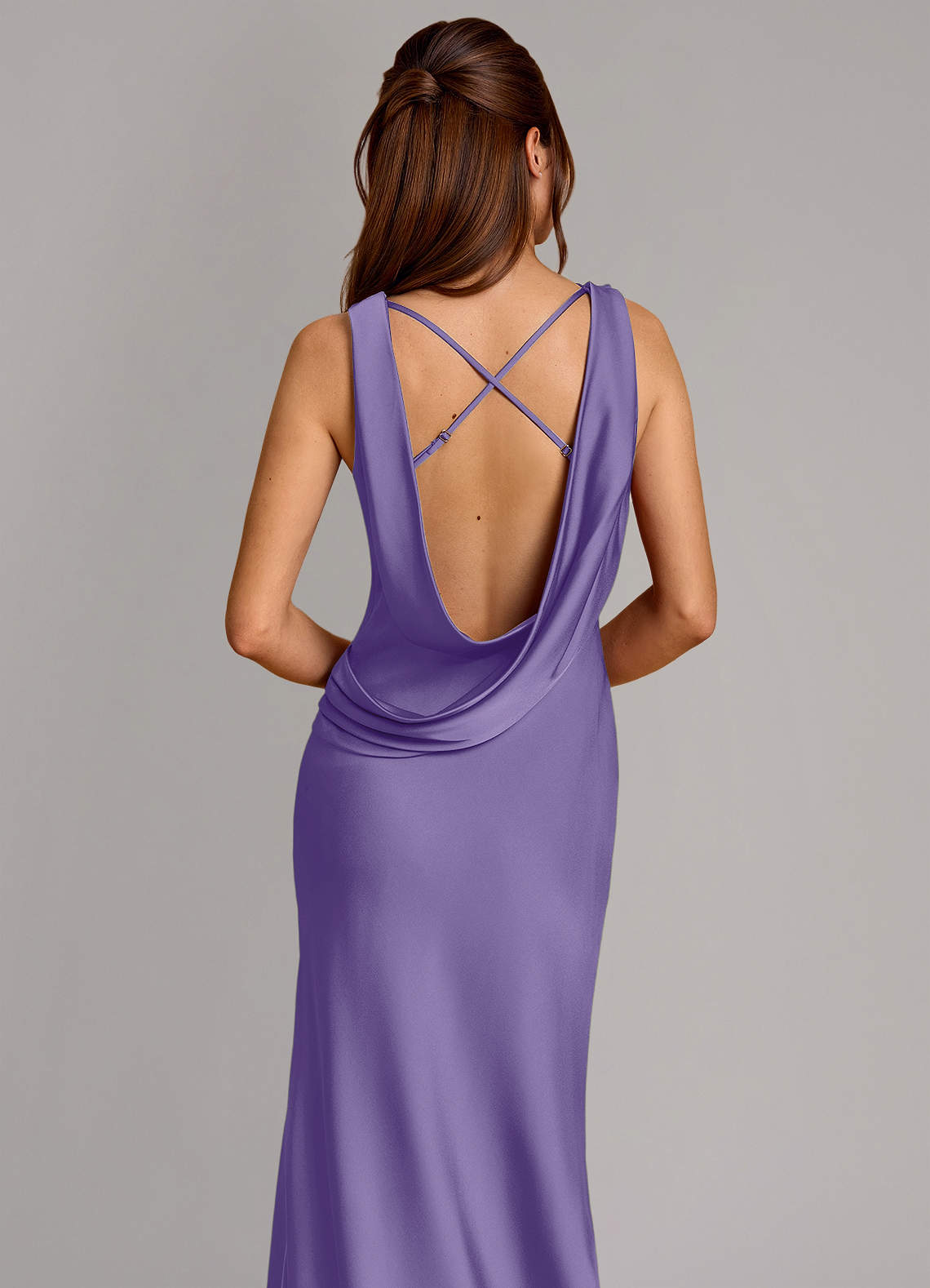 Cheryl Mermaid Cowl-Neck Stretch Satin Bridesmaid Dress in Tahiti