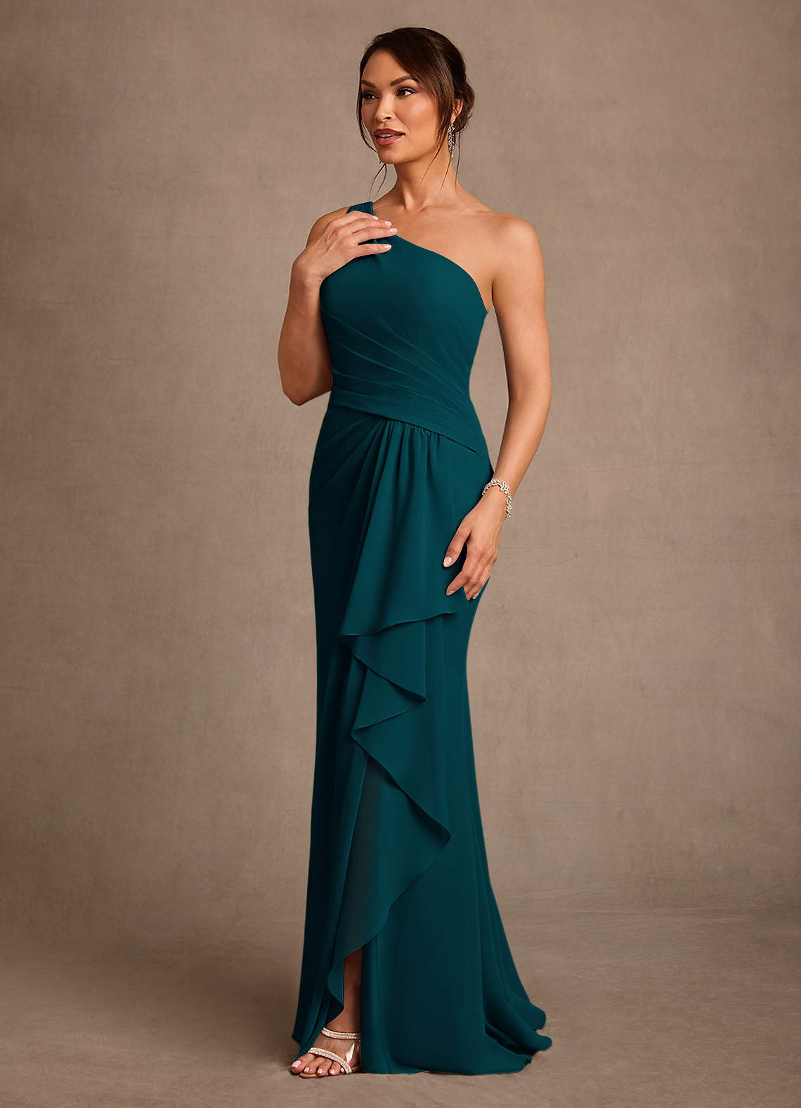 Floy Sheath One-Shoulder Chiffon Mother of the Bride Dress in Pine