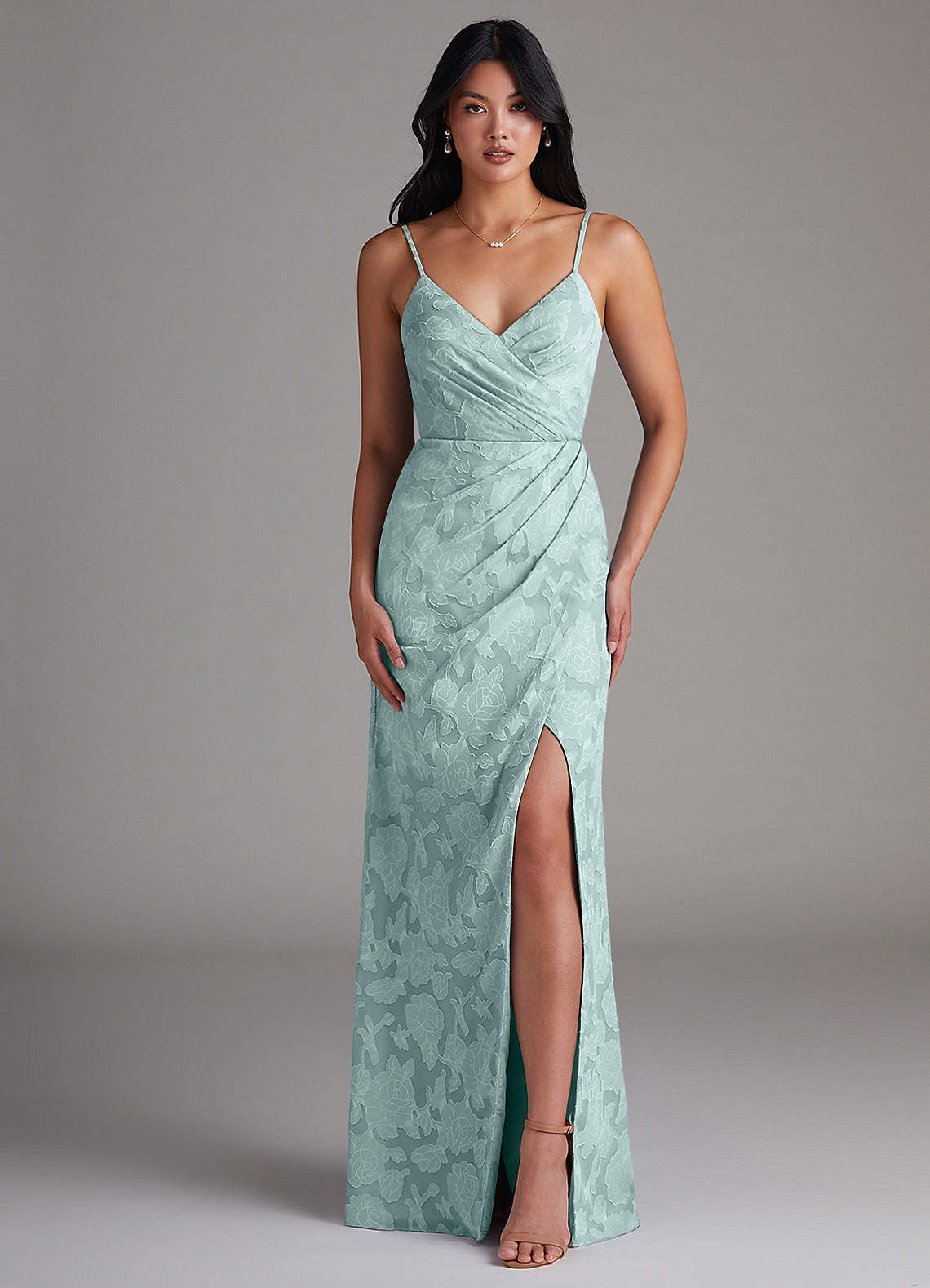 Maci Sheath V-Neck Floral Burnout Bridesmaid Dress in Mist