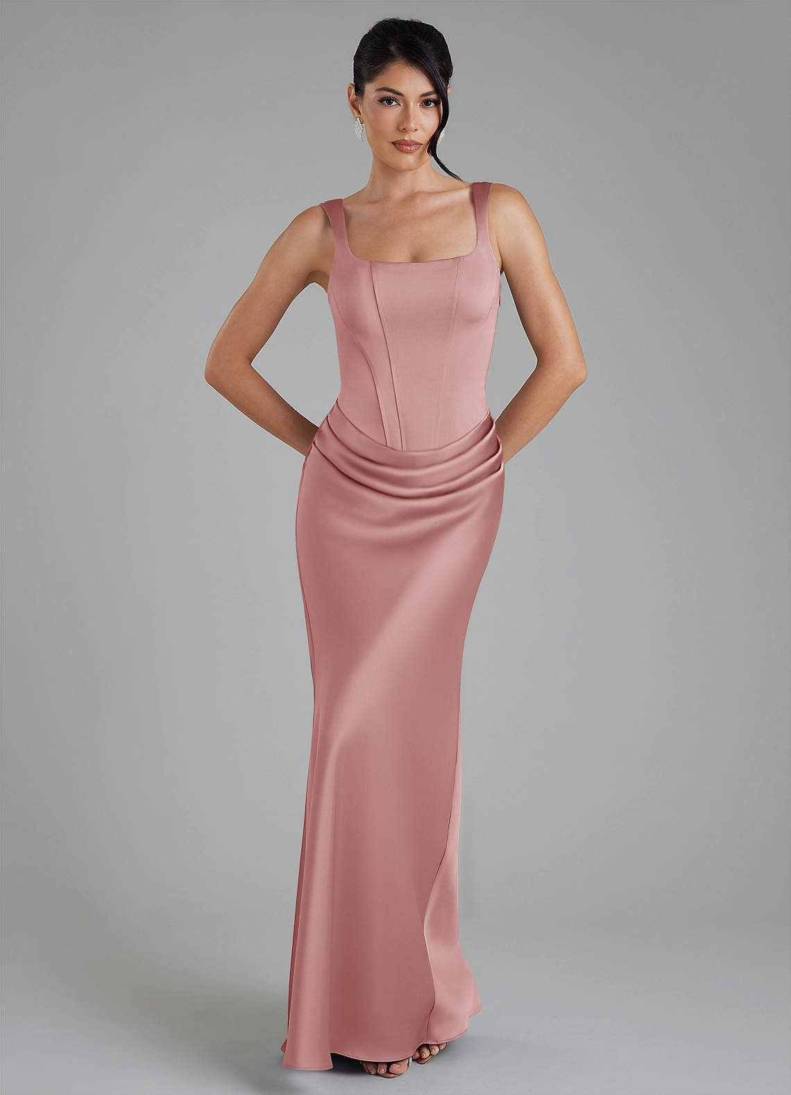 Etta Mermaid Square-Neck Stretch Satin Bridesmaid Dress in dusty rose