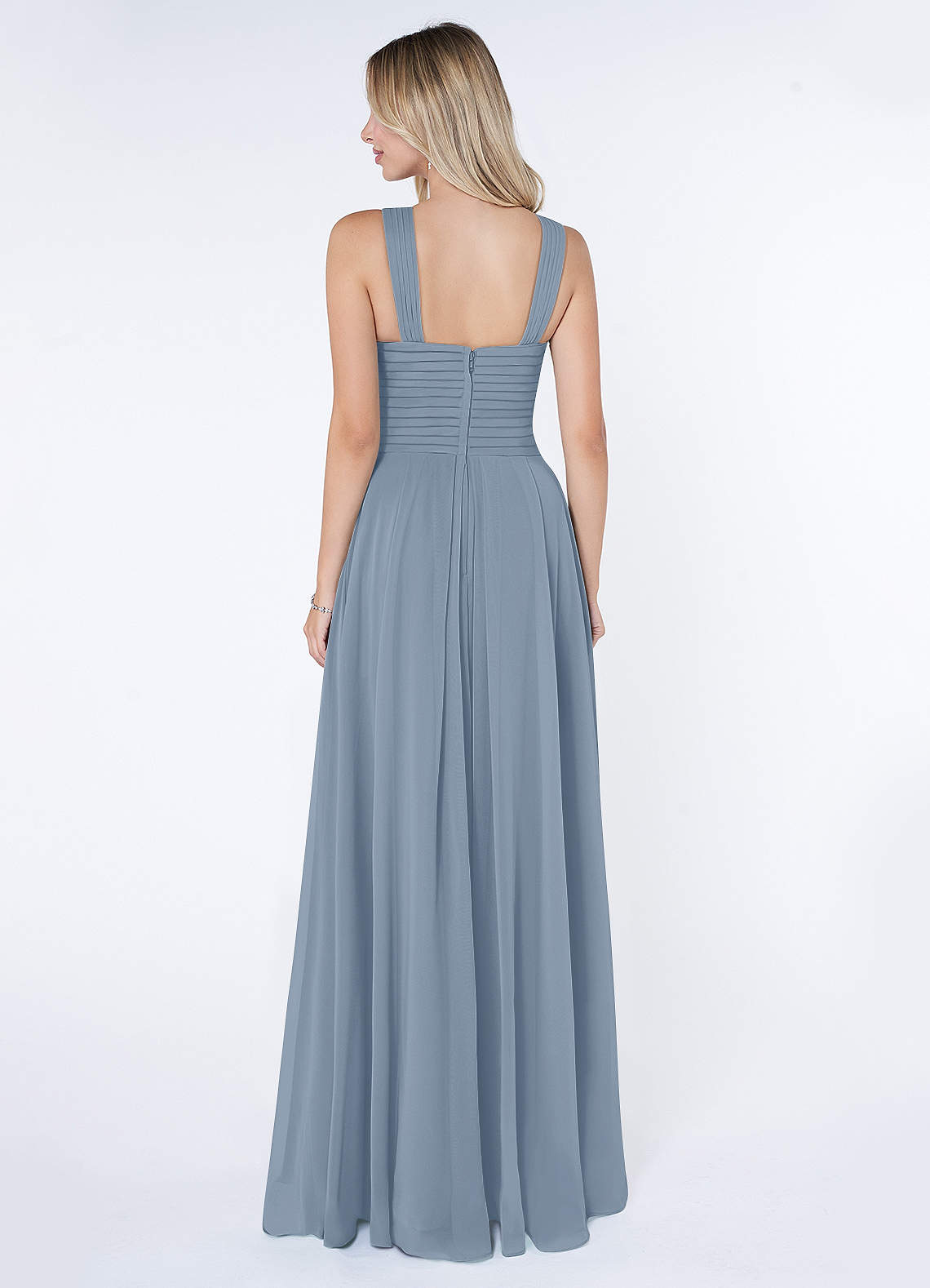 Kaleigh A-Line Halter Chiffon Bridesmaid Dress in dusty blue