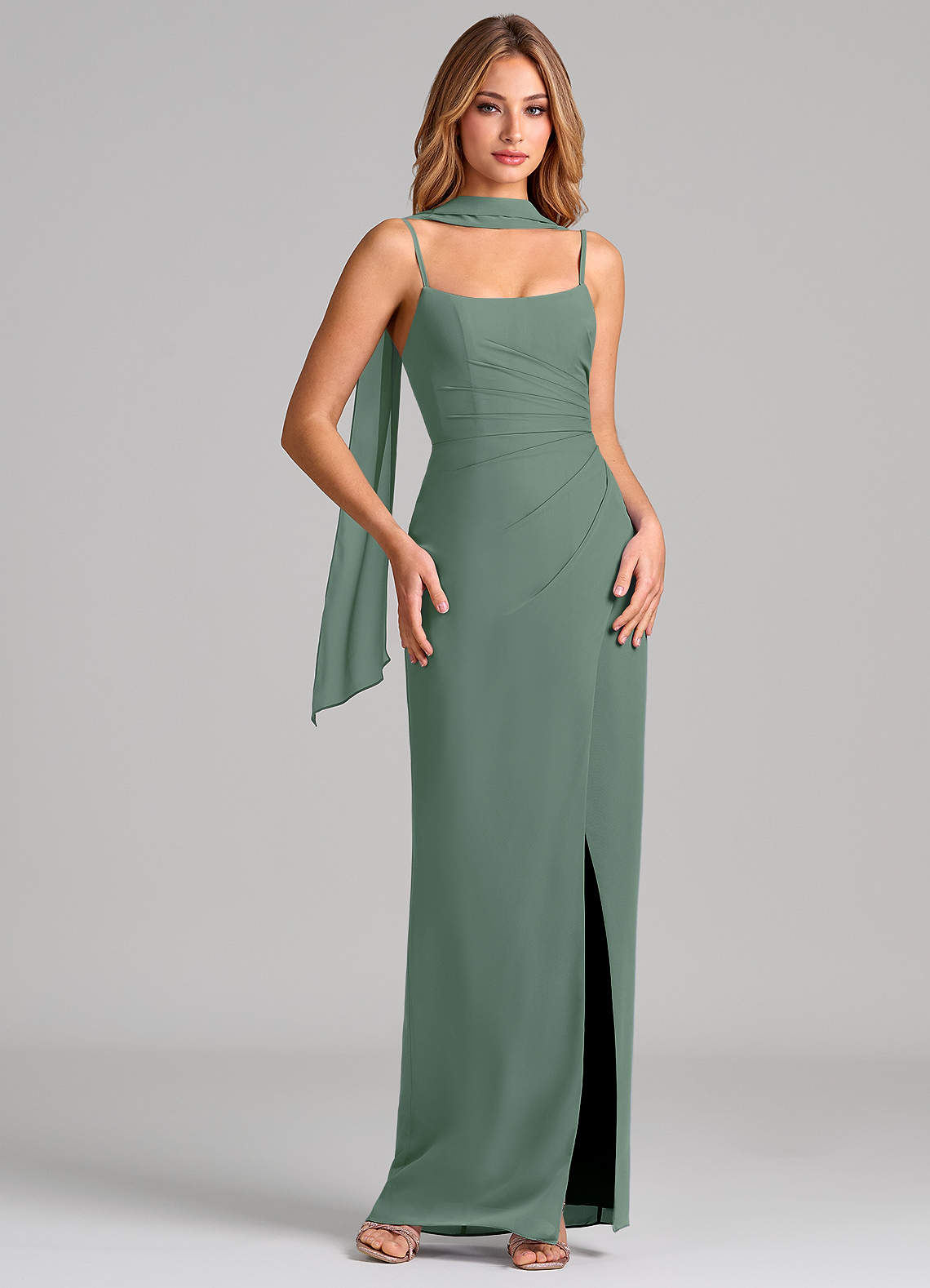 Calandra Sheath Scoop-Neck Chiffon Bridesmaid Dress in Eucalyptus
