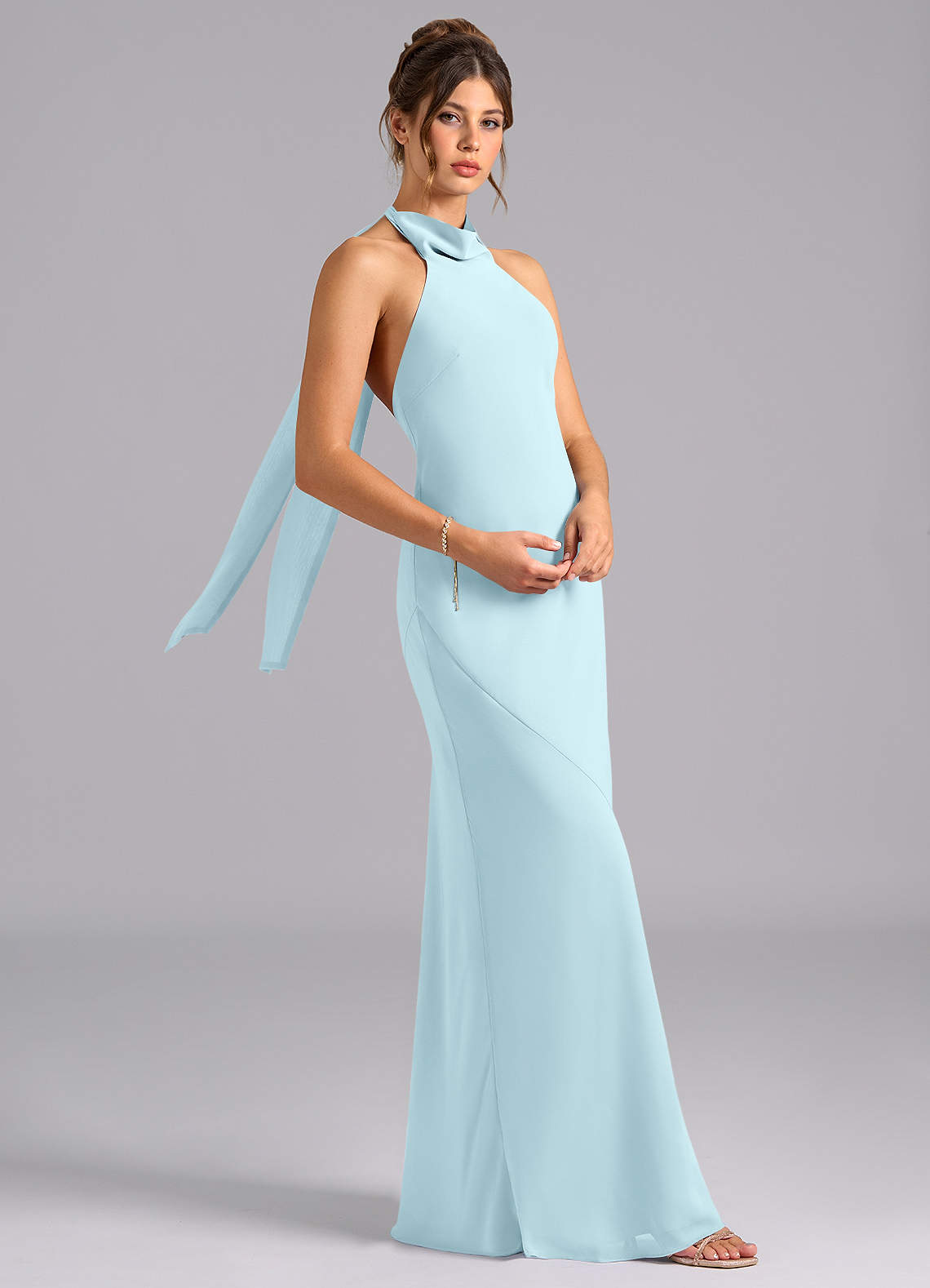 Velli Mermaid Halter Chiffon Bridesmaid Dress in Cloud Blue