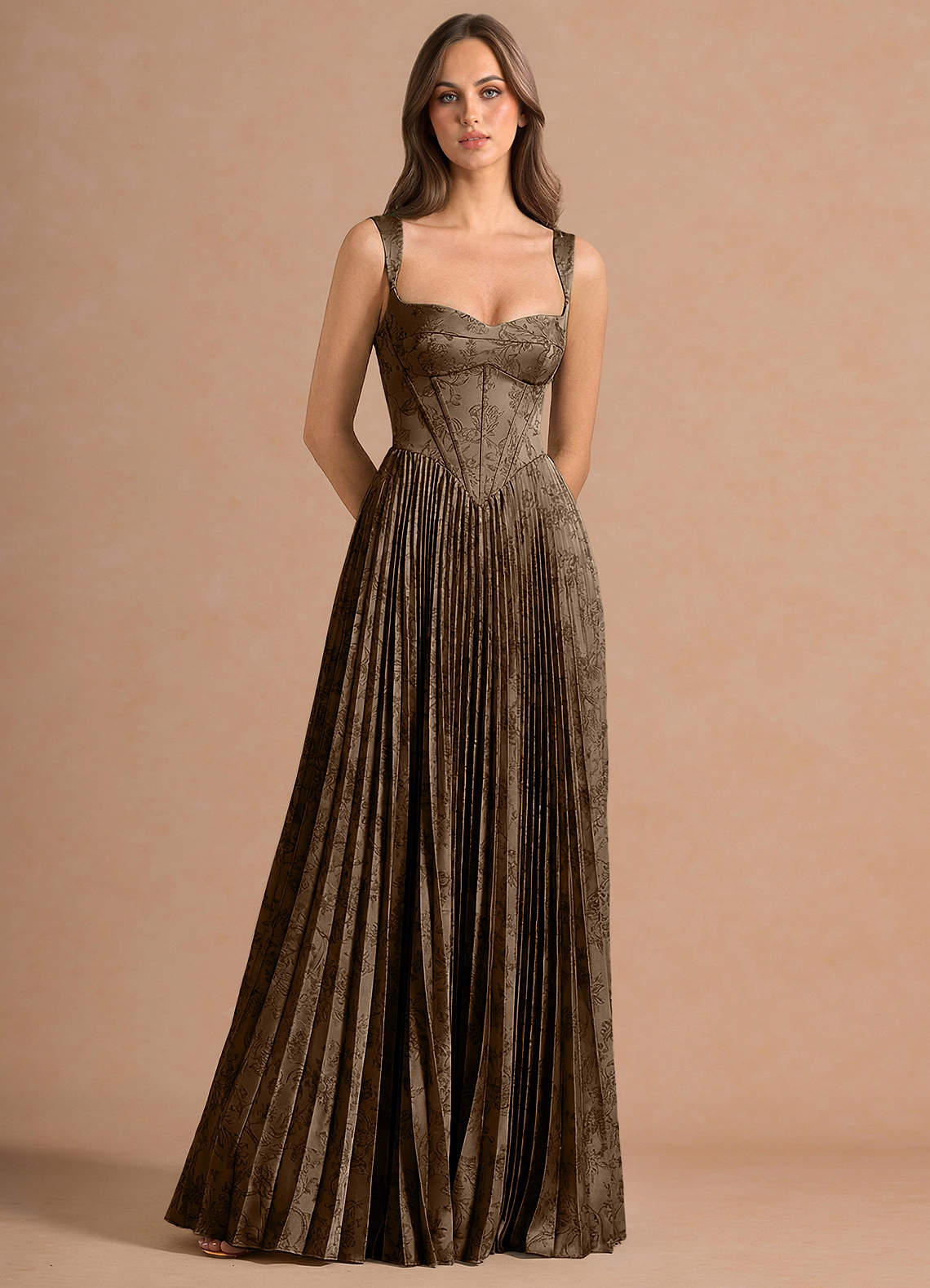 Isonelle A-Line Sweetheart Jacquard Wedding Guest Dress in Moss Navy