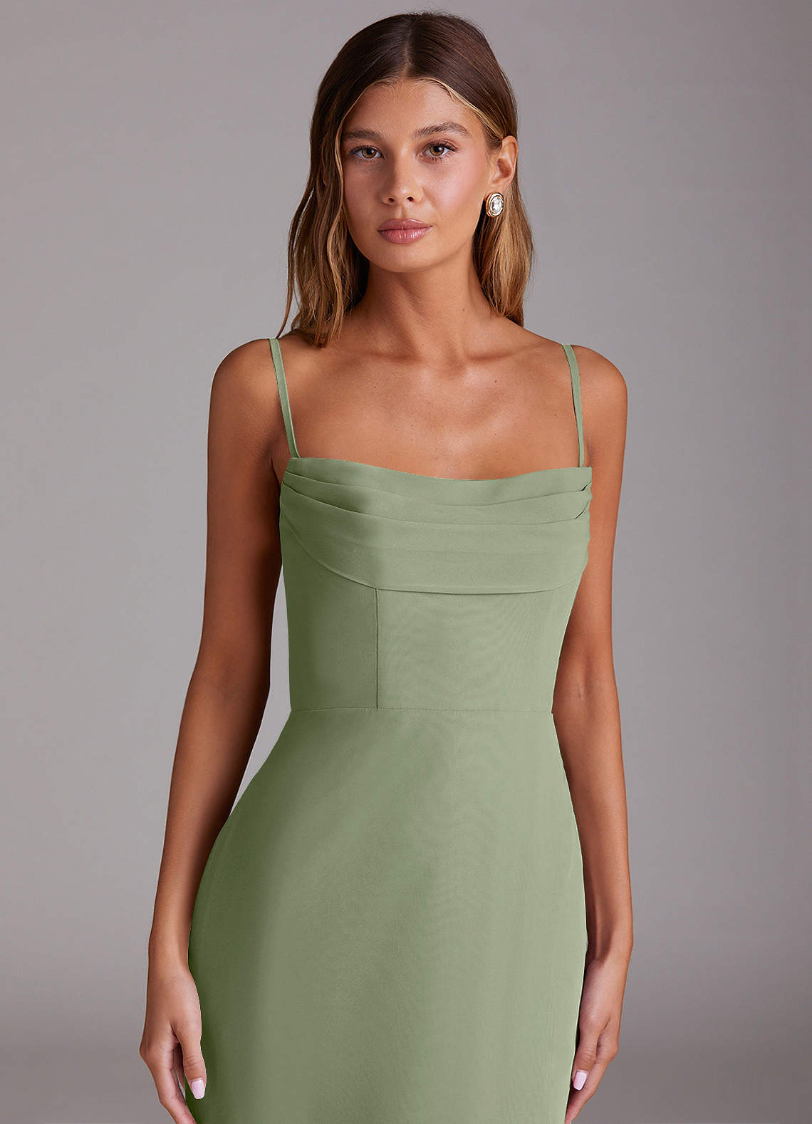 Saige A-Line Off-the-Shoulder Chiffon Bridesmaid Dress in Pistachio