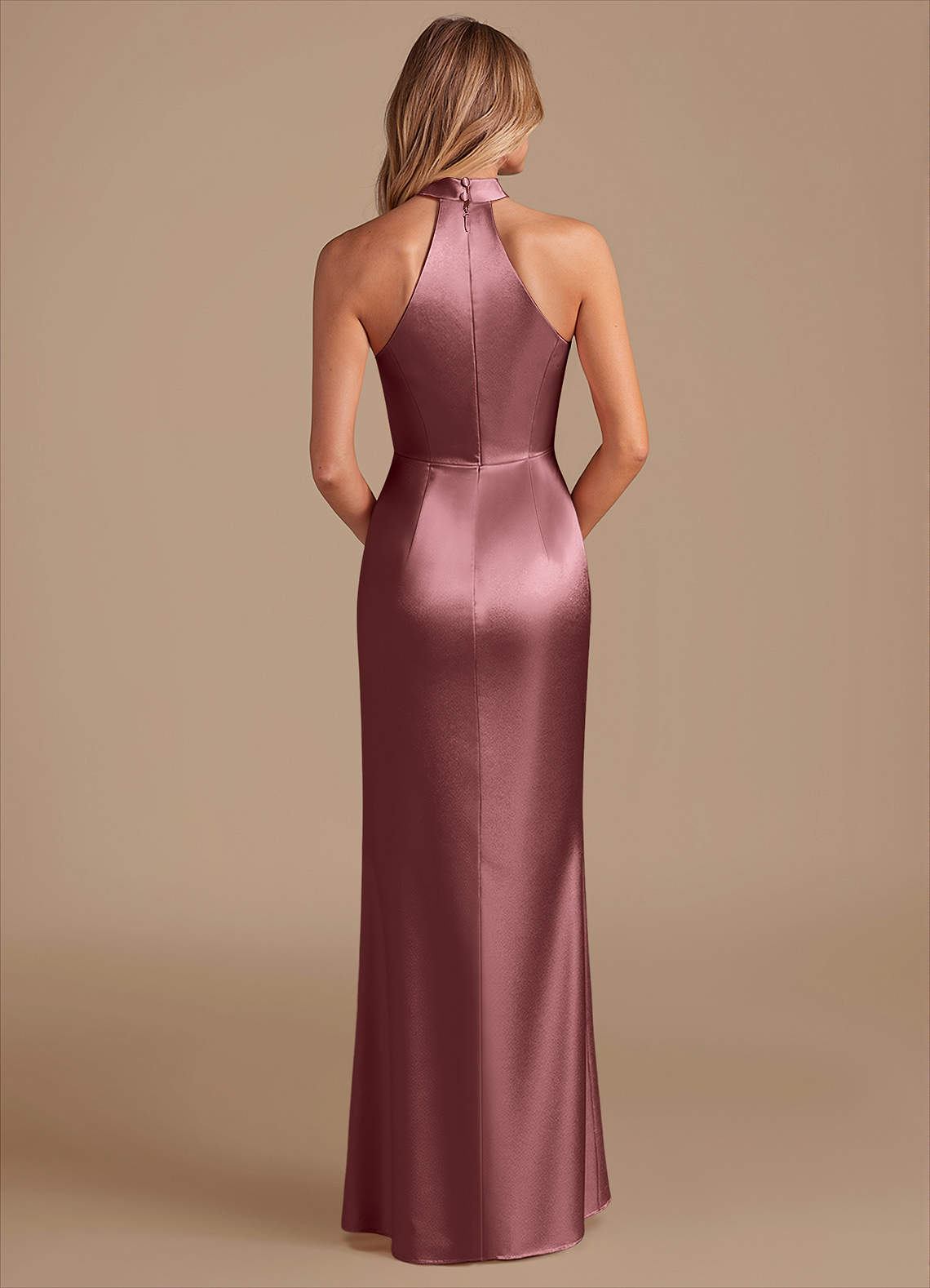 Karlotta Sheath Halter-Neck Metallic Satin Bridesmaid Dress in Vintage Mauve