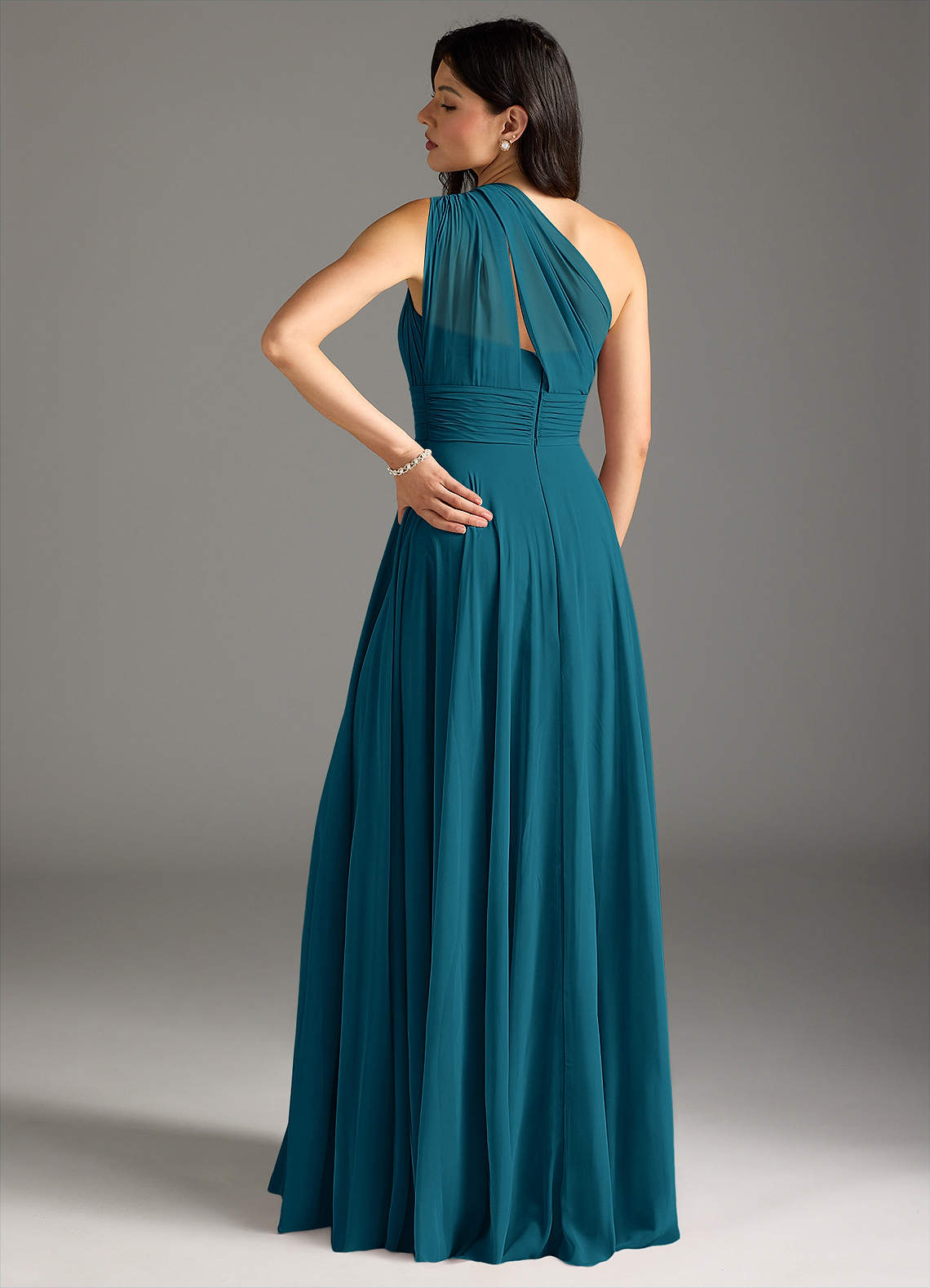 Charlize A-Line One-Shoulder Chiffon Bridesmaid Dress in Ink Blue
