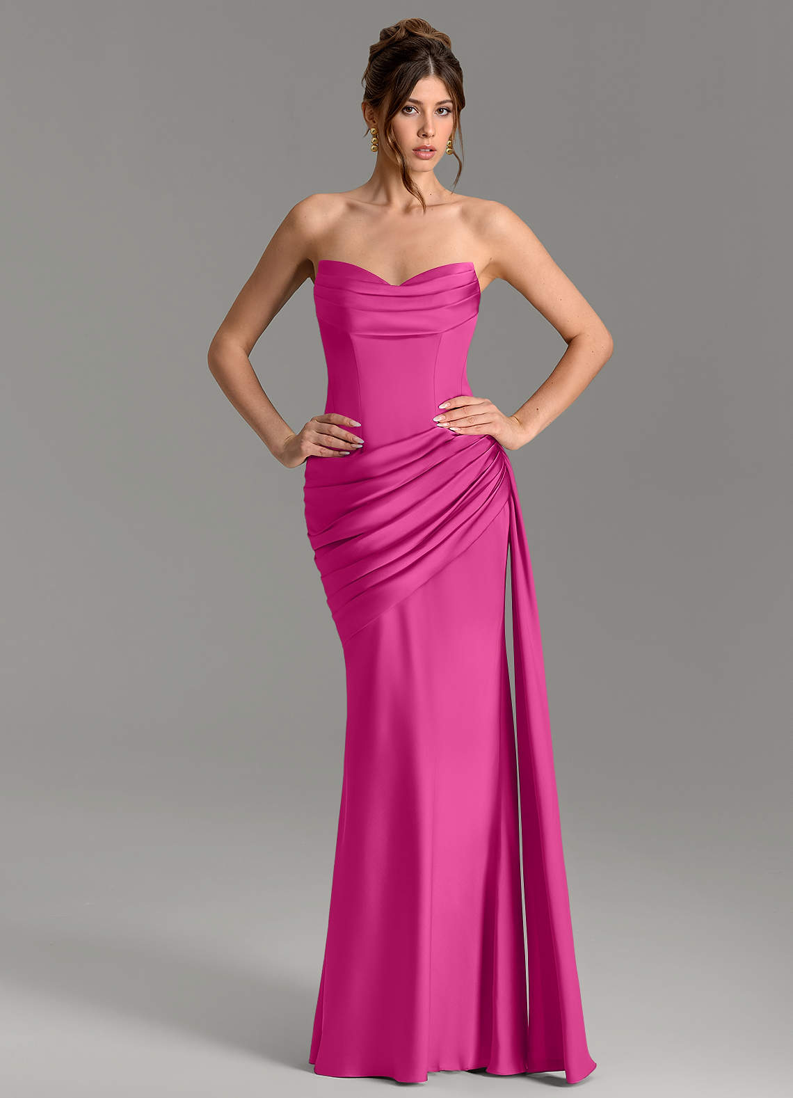 Zorah Mermaid Sweetheart Stretch Satin Bridesmaid Dress in Fuchsia
