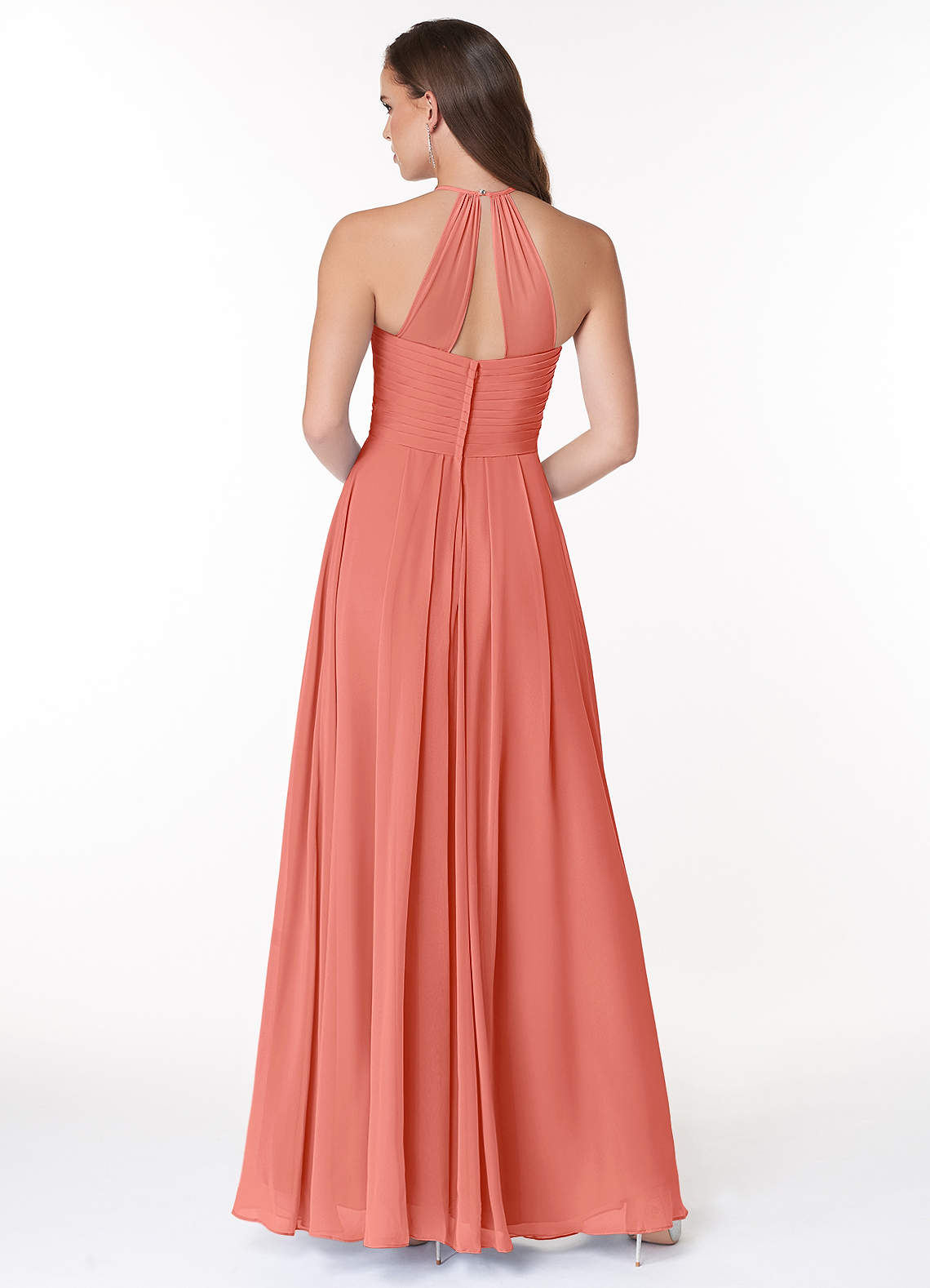 Ginger A-Line Halter Chiffon Bridesmaid Dress in Salmon Pink