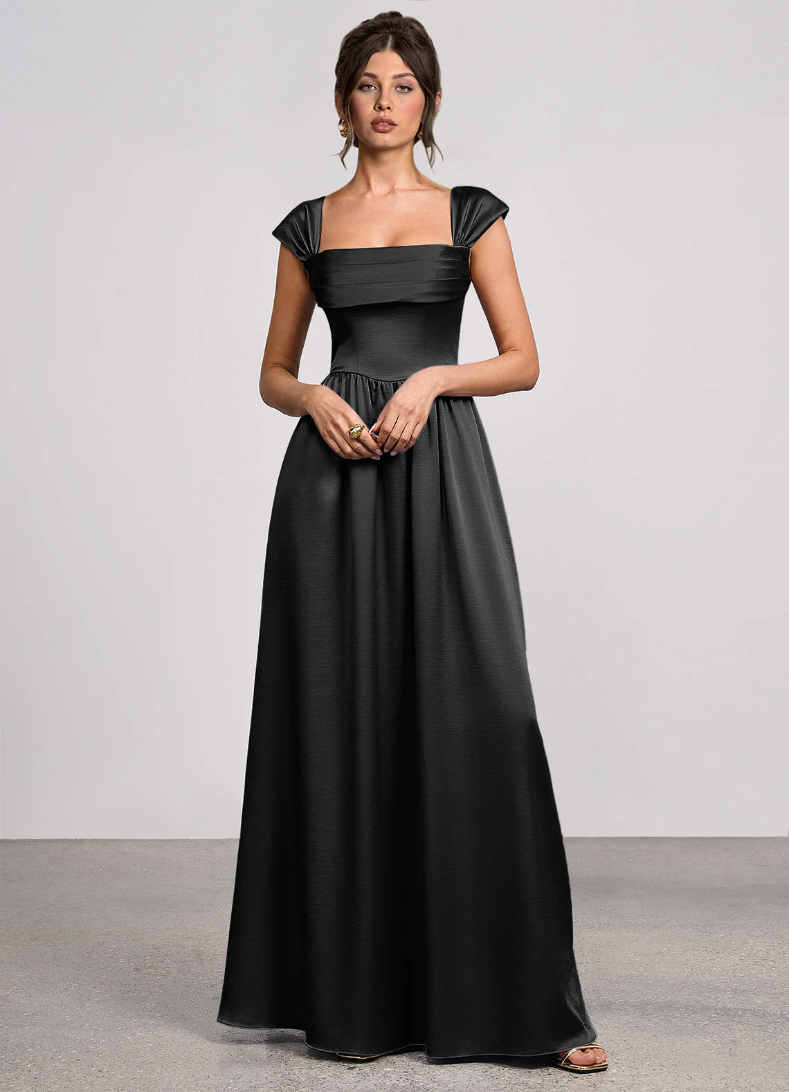 Odette A-Line Corset Luminous Satin Evening Dress in black