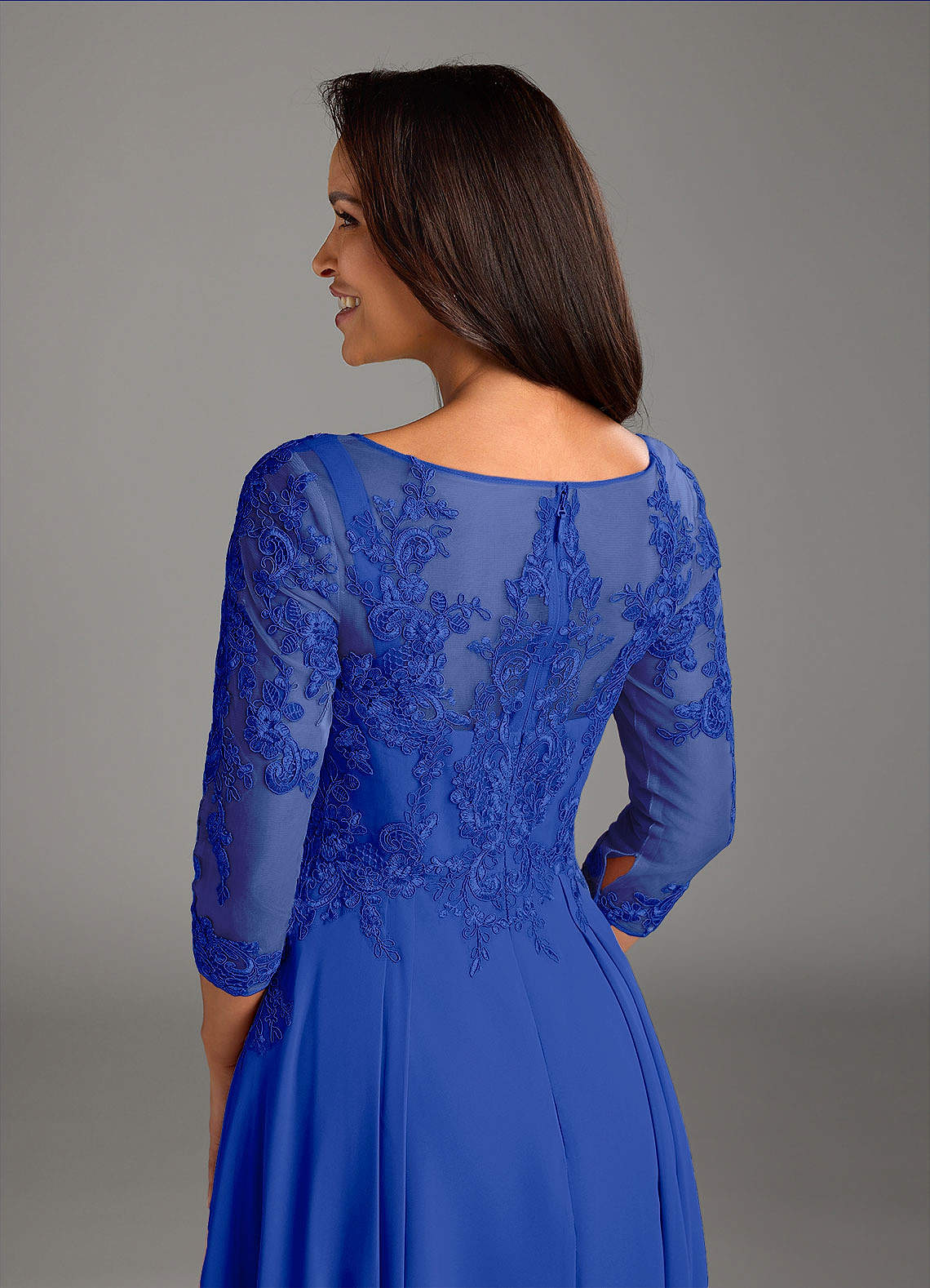 Marge A-Line Scoop-Neck Chiffon and Lace Mother of the Bride Dress in Royal Blue
