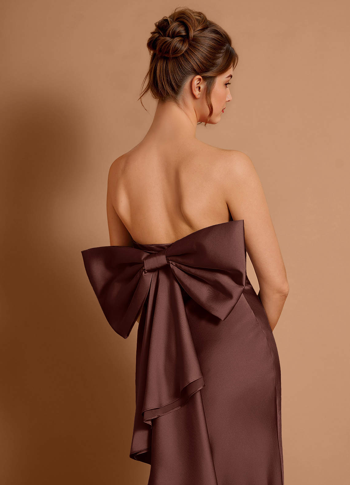 Aveline Mermaid Strapless Stretch Satin Evening Dress in Mocha Coco