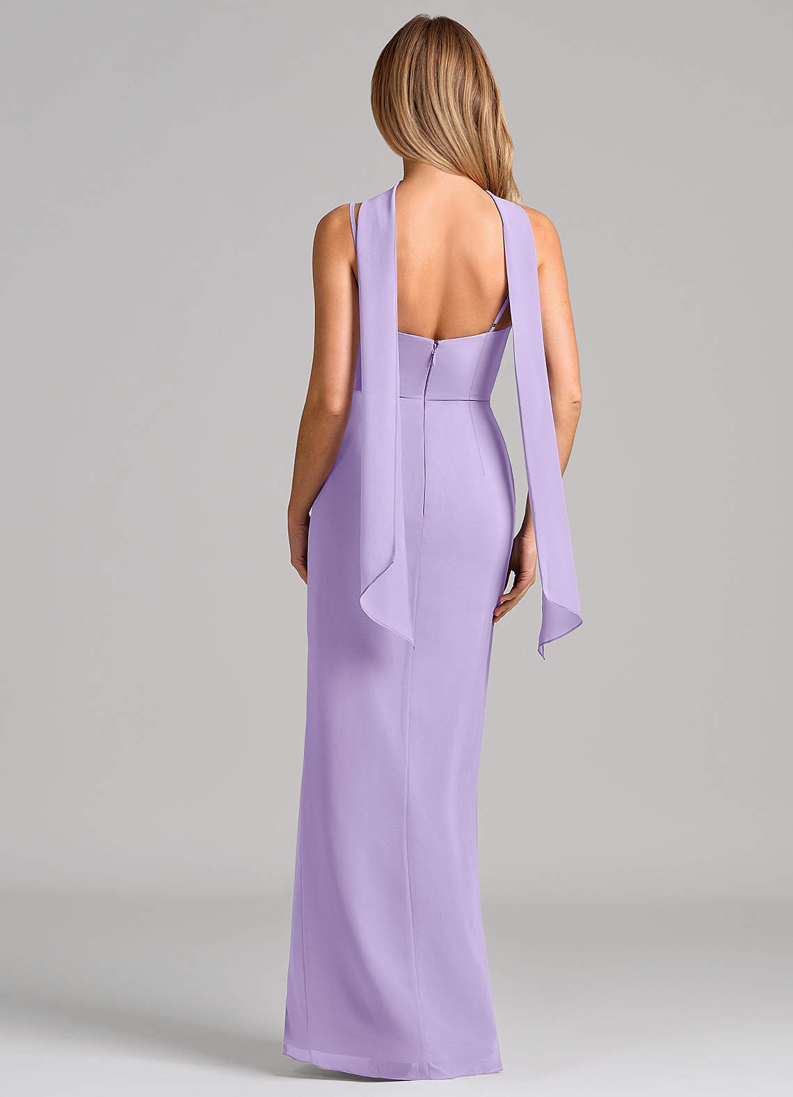 Calandra Sheath Scoop-Neck Chiffon Bridesmaid Dress in Lilac
