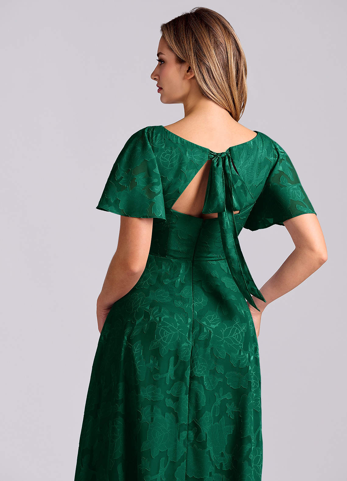 Kimber A-Line V-Neck Floral Burnout Bridesmaid Dress in Emerald