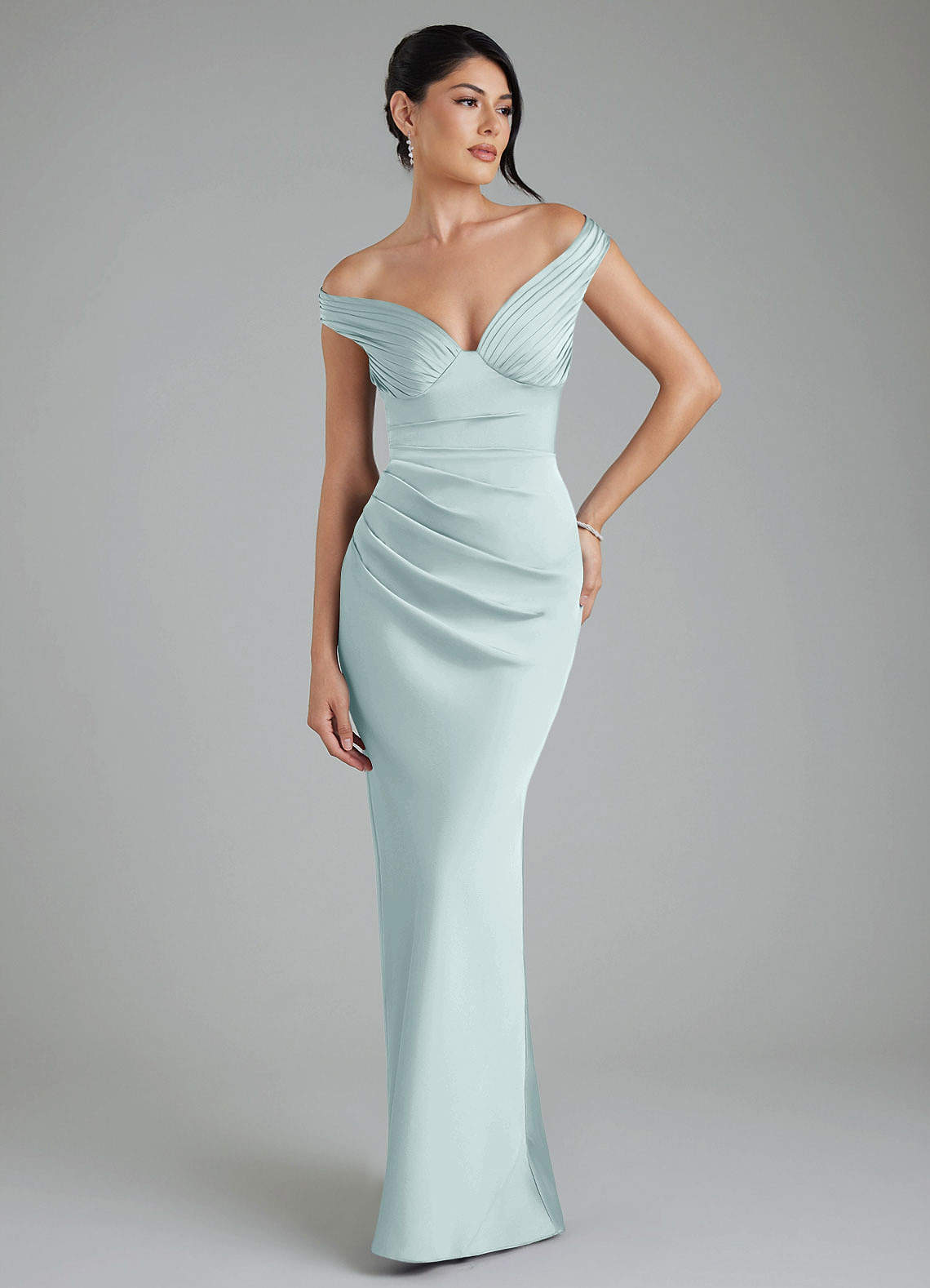 Stella Sheath V-Neck Stretch Satin Bridesmaid Dress in Mist