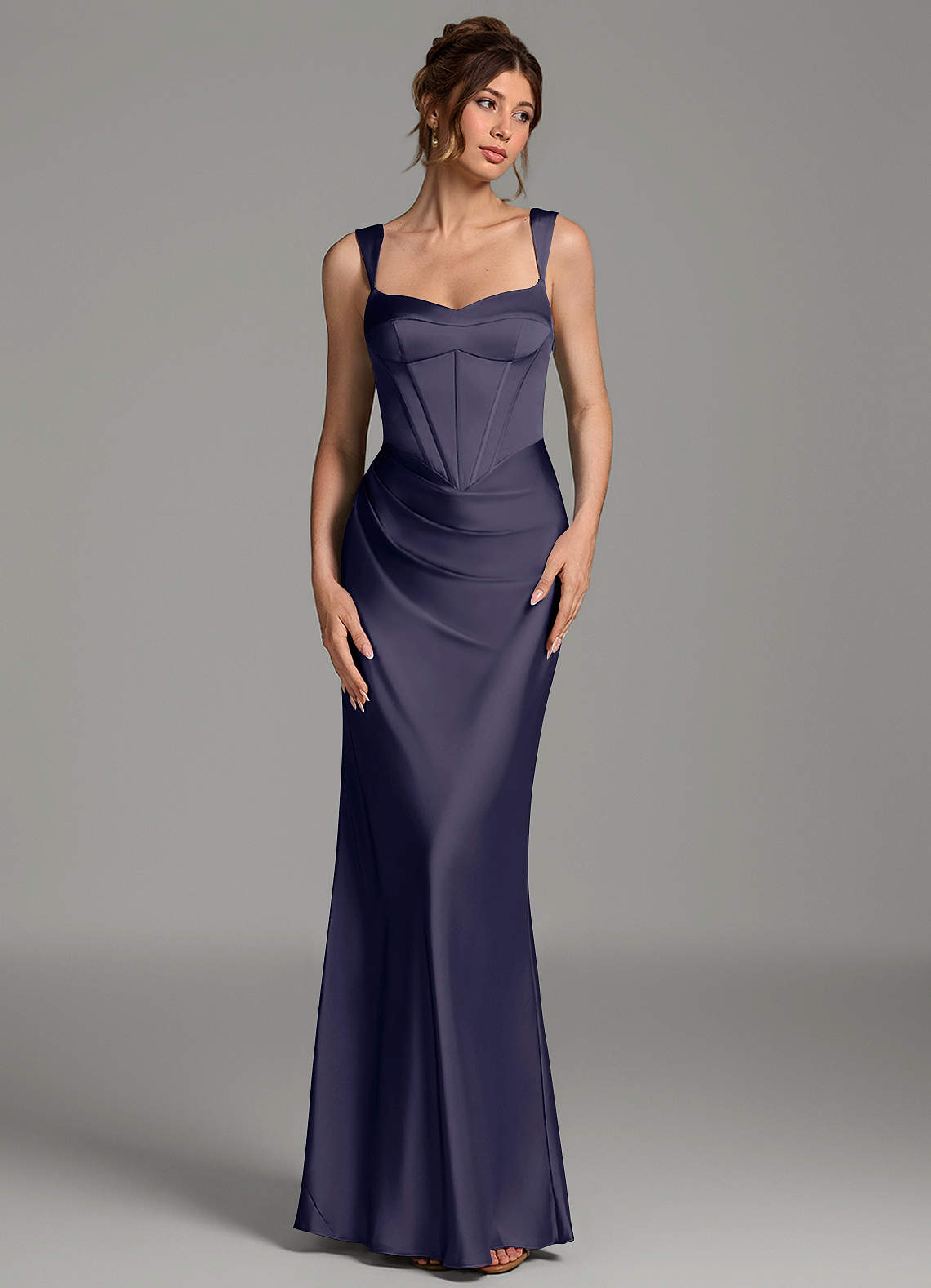 Mela Sheath Sweetheart Stretch Satin Bridesmaid Dress in Stormy