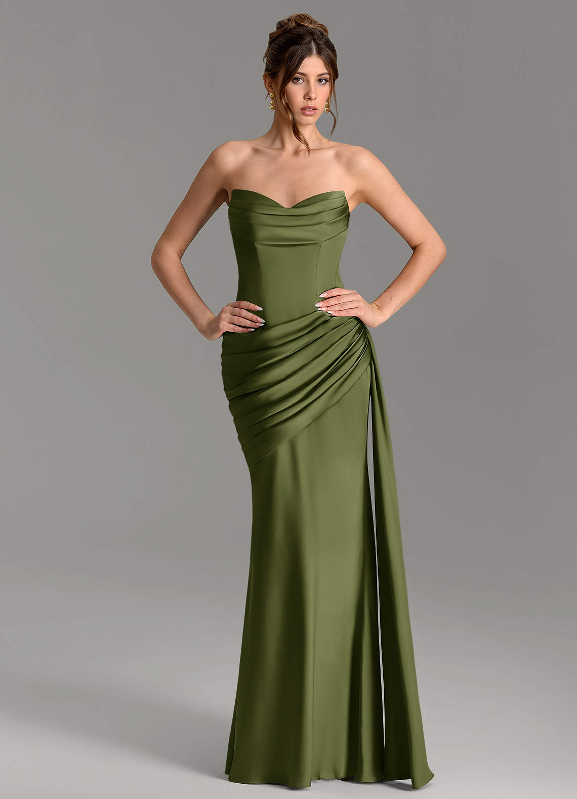 Zorah Mermaid Sweetheart Stretch Satin Bridesmaid Dress in Olive