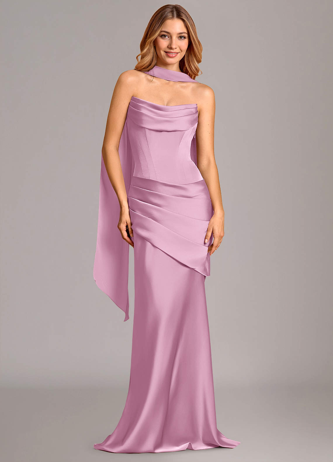 Pelagia Mermaid Cowl-Neck Stretch Satin Bridesmaid Dress in candy pink