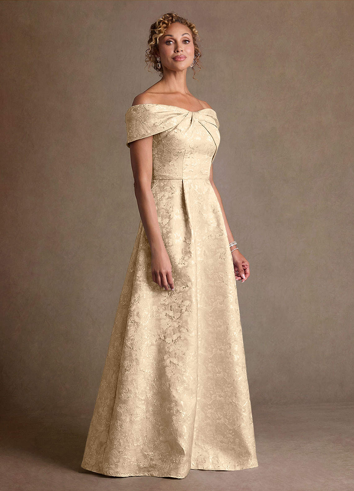Harriett A-Line Off-the-Shoulder Jacquard Mother of the Bride Dress in champagne