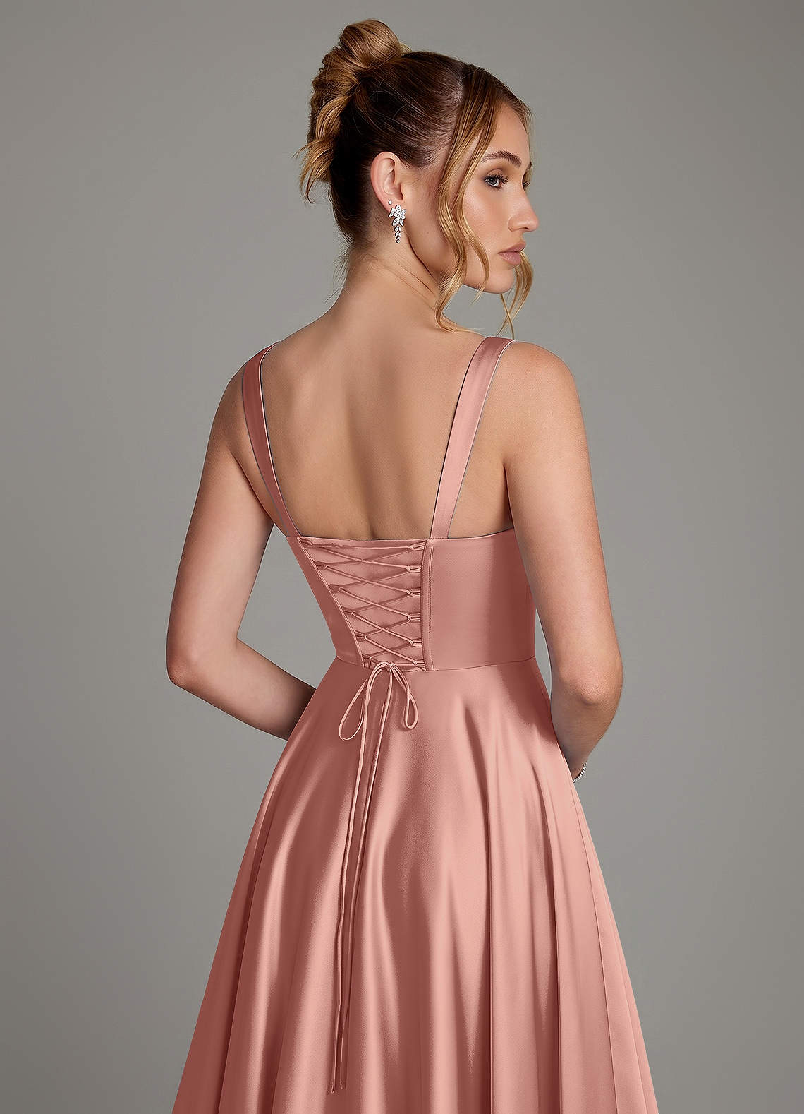 Azaria A-Line Square-Neck Stretch Satin Bridesmaid Dress in Rosette