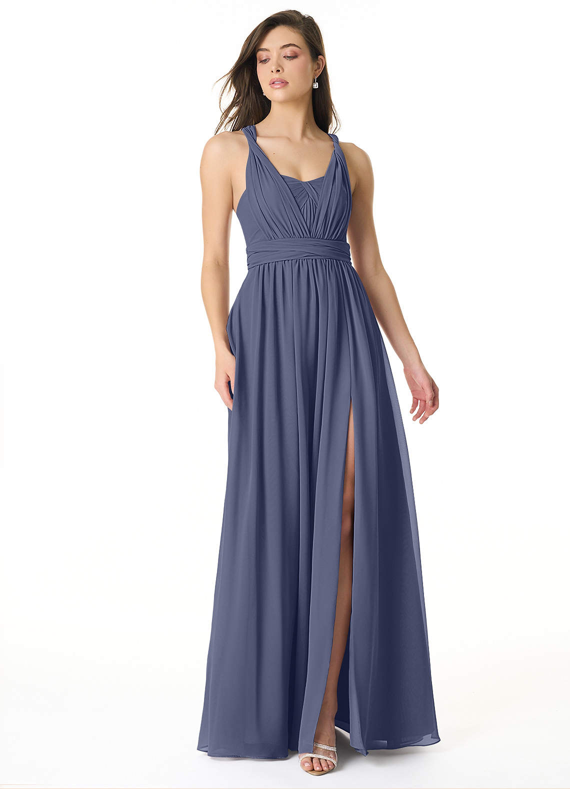 Olani A-Line V-Neck Chiffon Bridesmaid Dress in Stormy