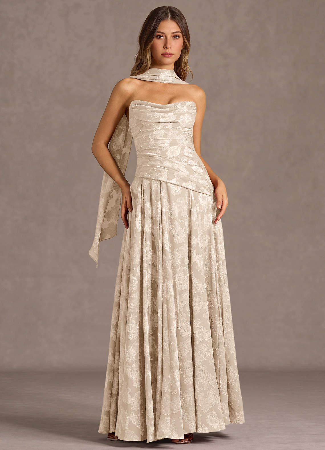 Gabriela A-Line Corset Fil Coupé Wedding Guest Dress in Cream