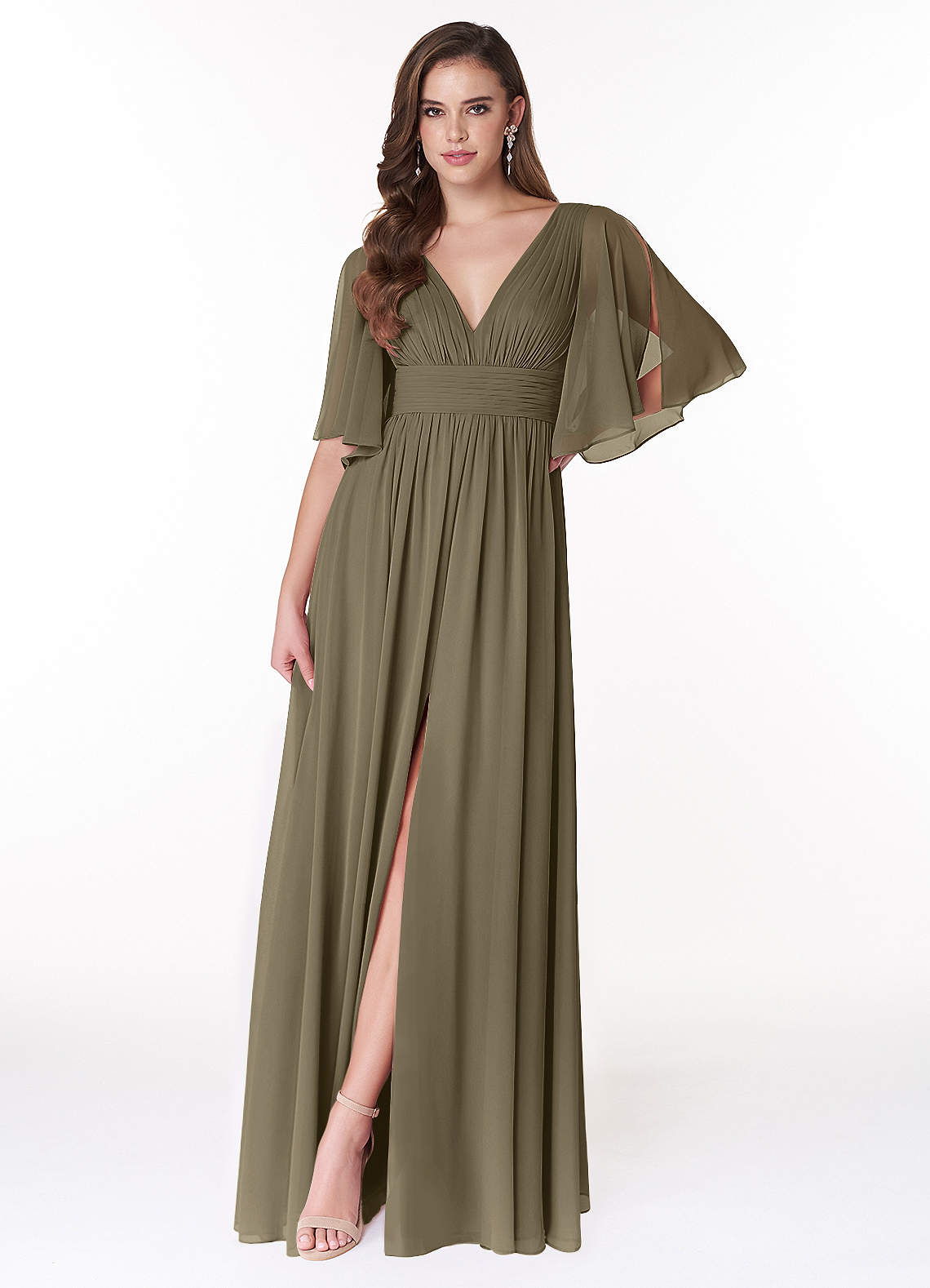 Temeka A-Line V-Neck Chiffon Bridesmaid Dress in Willow Green