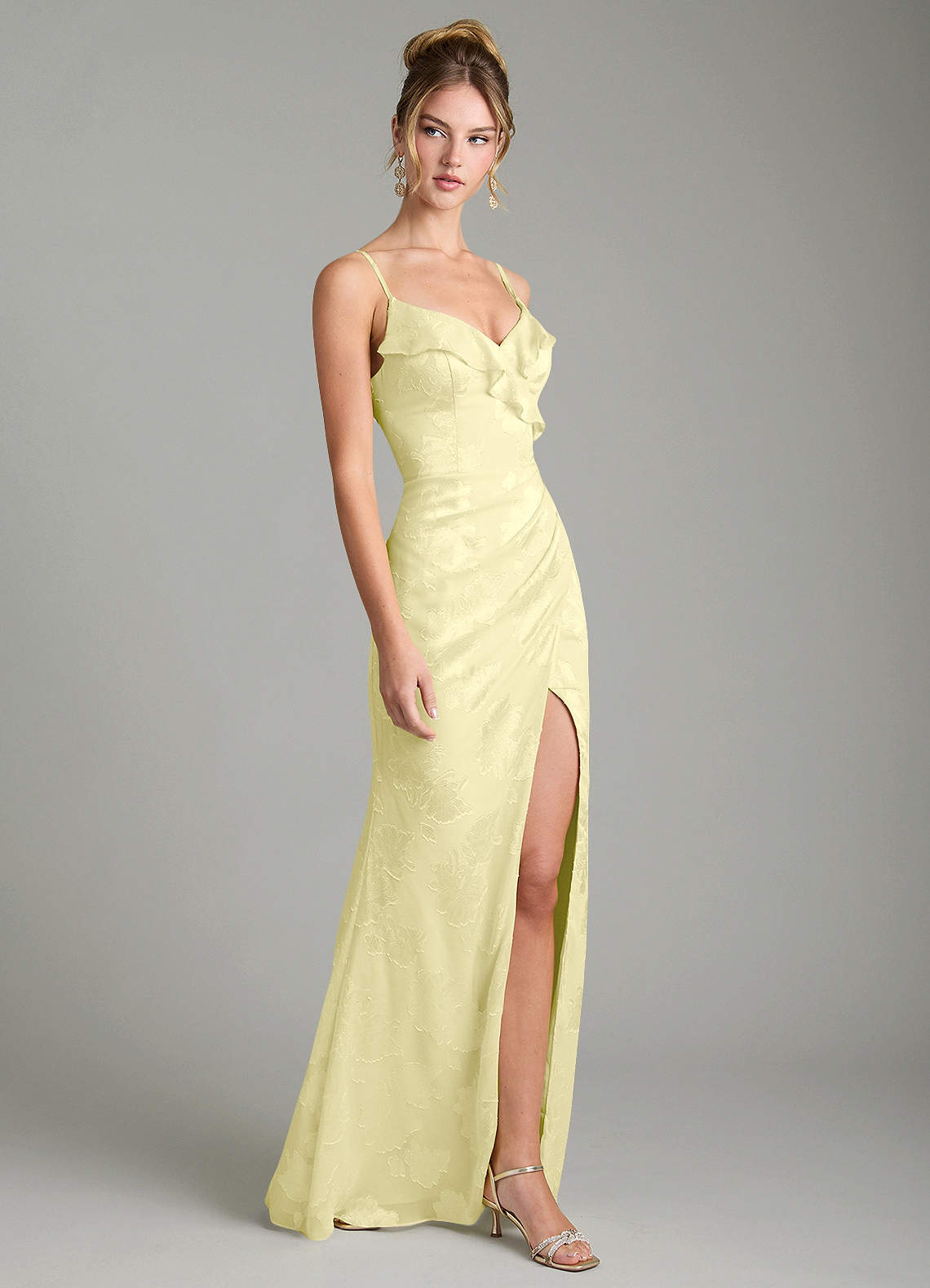 Larsa Mermaid V-Neck Jacquard Bridesmaid Dress in Lemon Sorbet