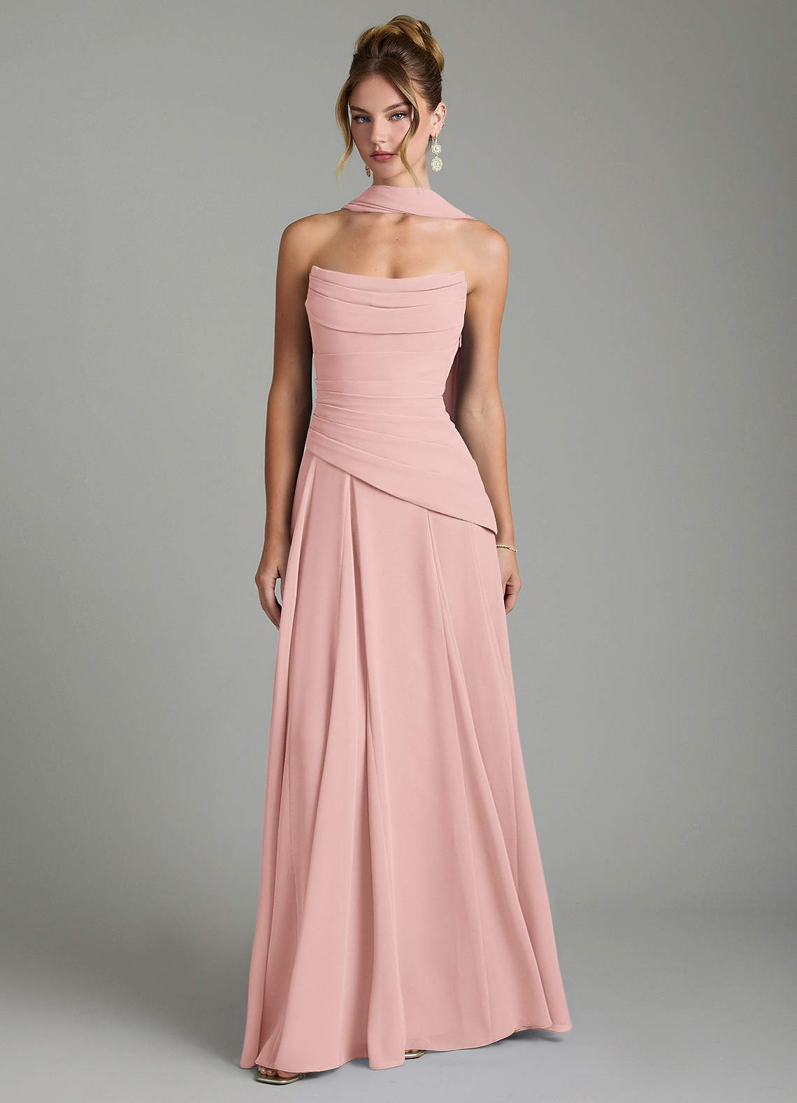 Gabriela A-Line Cowl-Neck Chiffon Bridesmaid Dress in Powder Pink