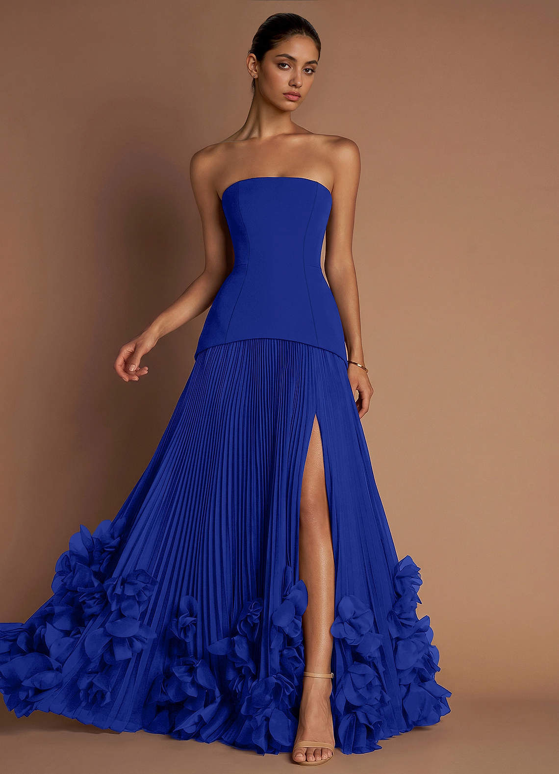 Marnie A-Line Corset Crepe Chiffon Evening Dress in Royal Blue