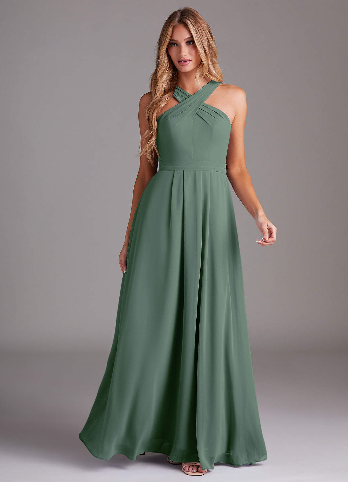 Dixie A-Line Halter Chiffon Bridesmaid Dress in Eucalyptus