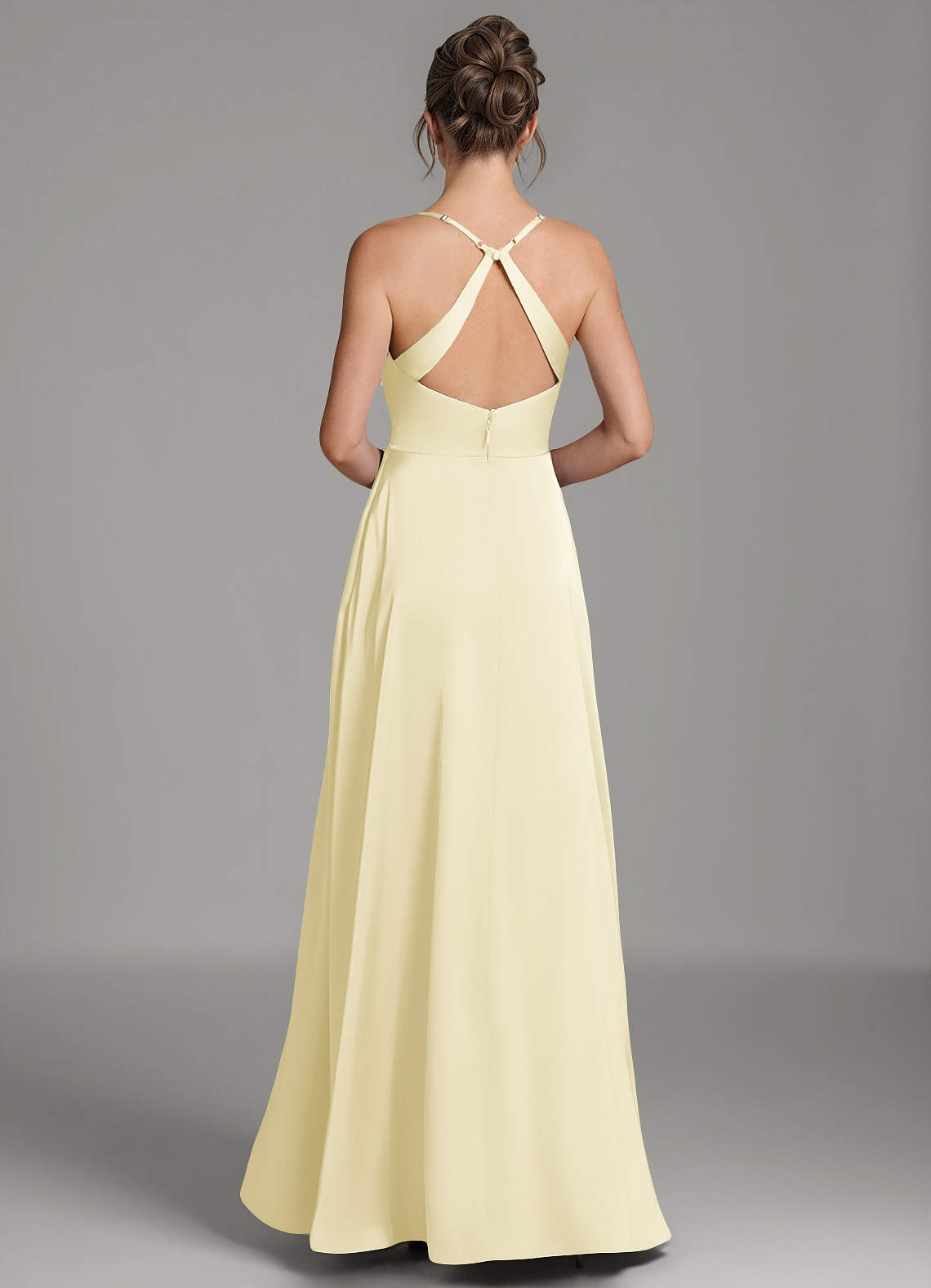 Frankie A-Line Scoop-Neck Stretch Satin Bridesmaid Dress in Lemon Sorbet