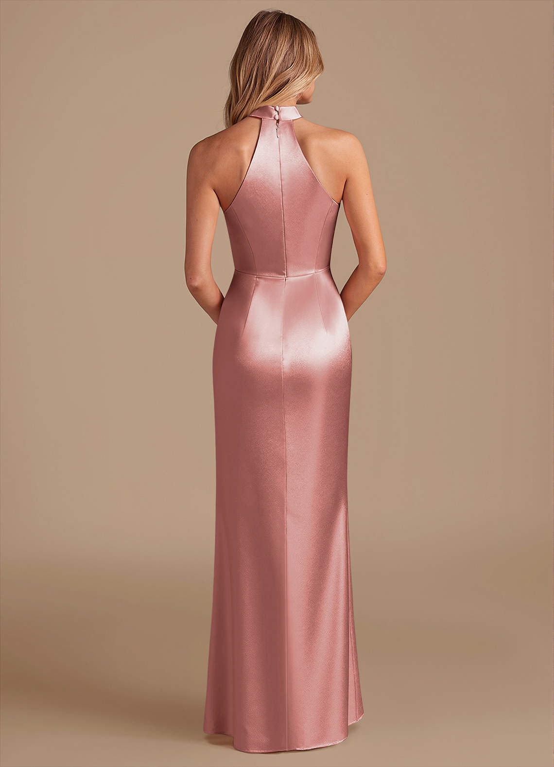 Karlotta Sheath Halter-Neck Metallic Satin Bridesmaid Dress in dusty rose