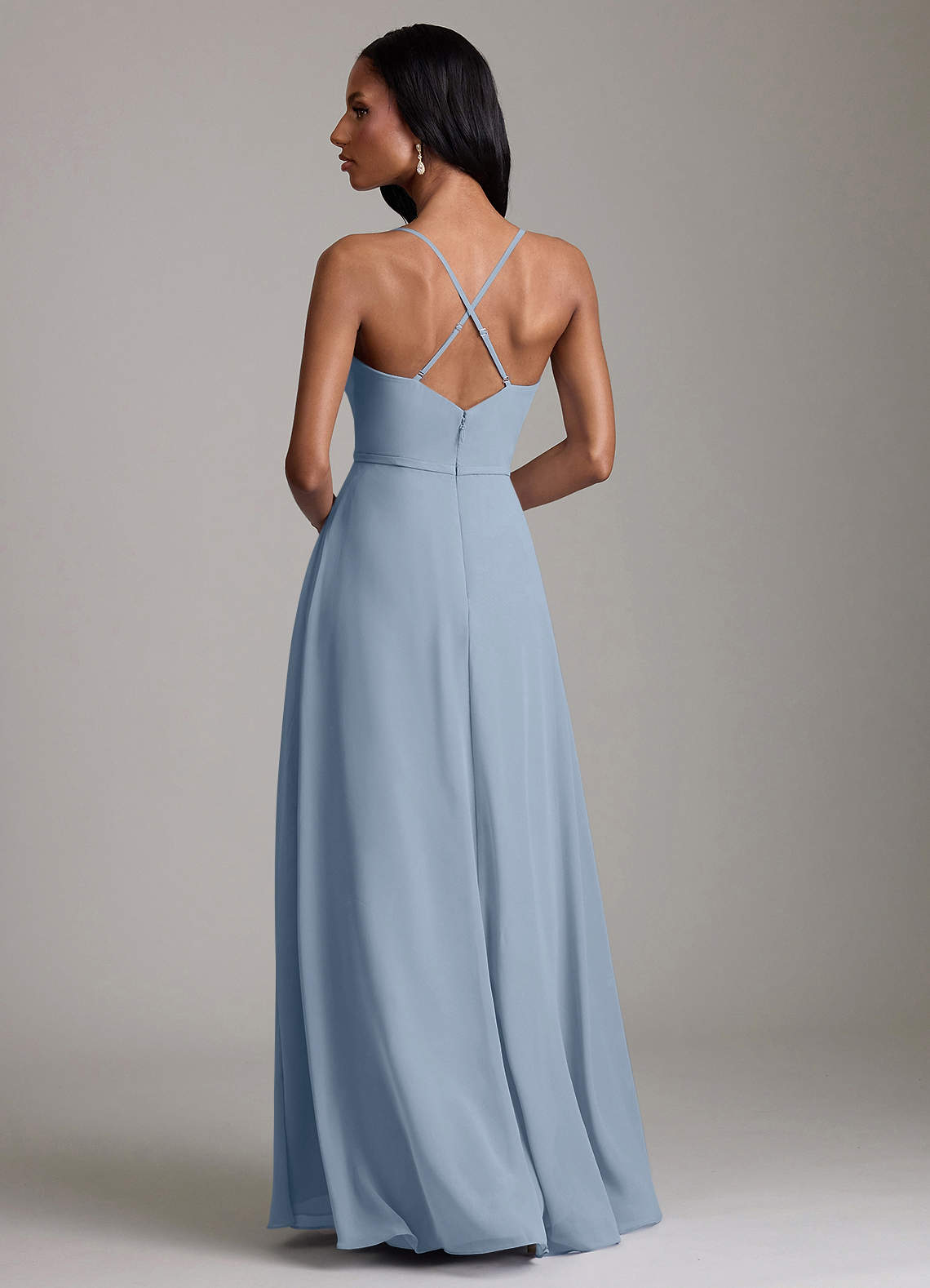 Naeem A-Line V-Neck Chiffon Bridesmaid Dress in dusty blue