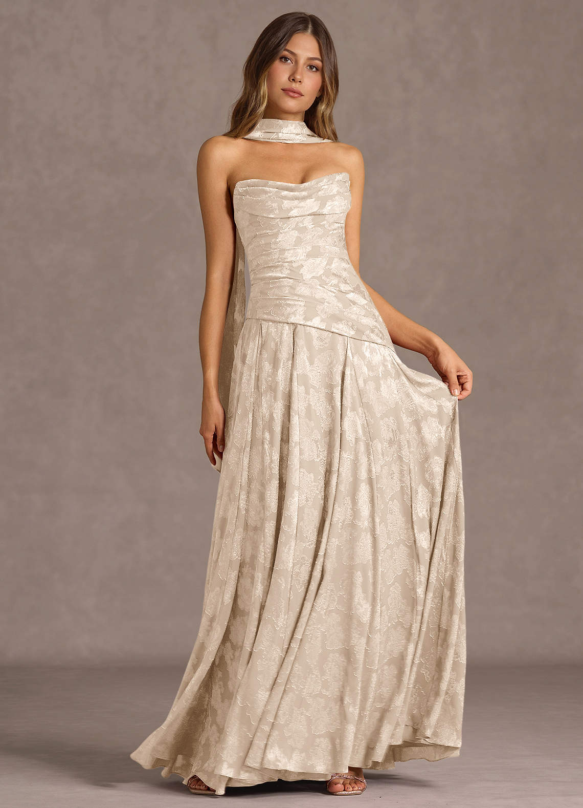 Gabriela A-Line Corset Fil Coupé Wedding Guest Dress in Lemon Sorbet