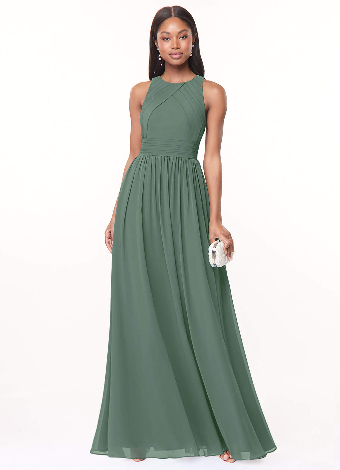 Harper A-Line Scoop-Neck Chiffon Bridesmaid Dress in Eucalyptus