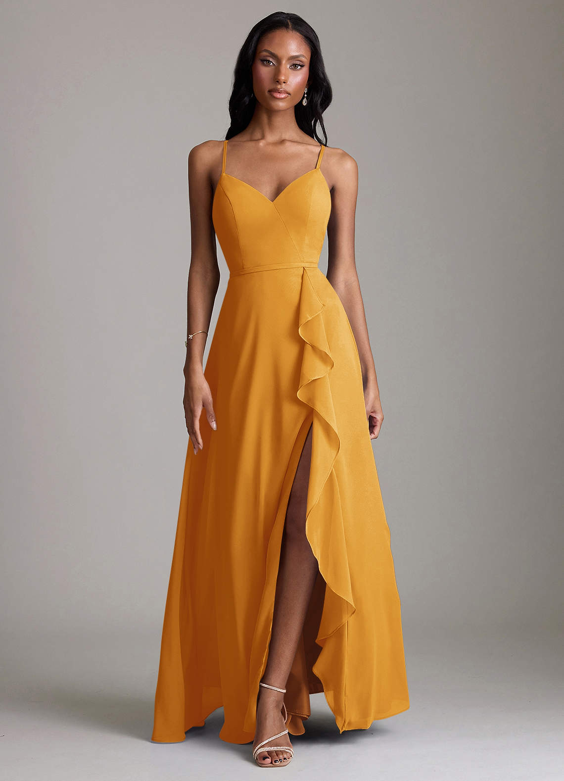 Naeem A-Line V-Neck Chiffon Bridesmaid Dress in butterscotch