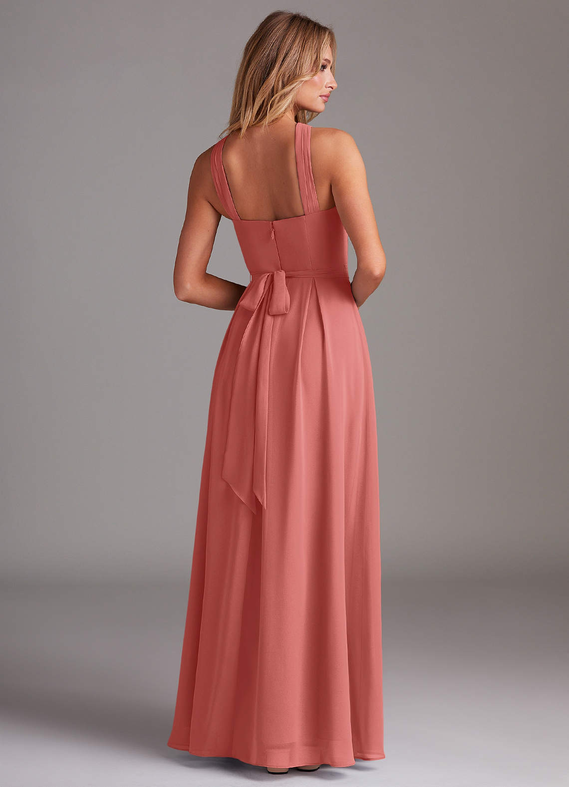 Dixie A-Line Halter Chiffon Bridesmaid Dress in Antique Rose