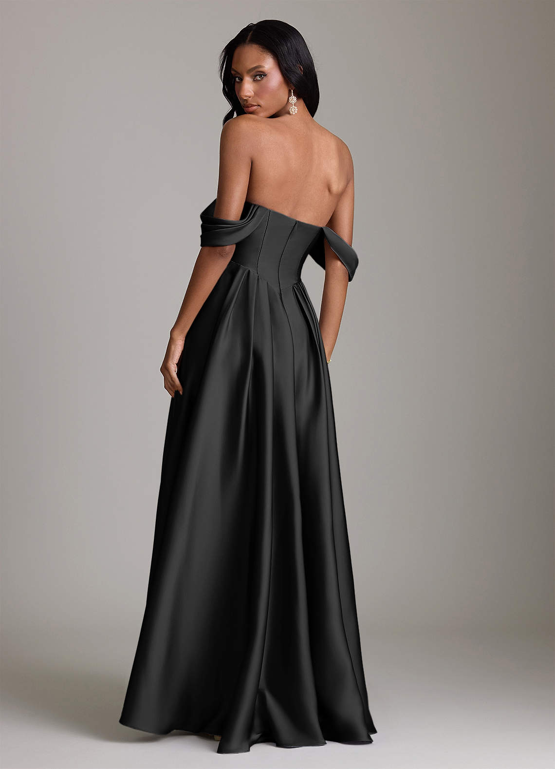 Loisa A-Line Off-the-Shoulder Stretch Satin Bridesmaid Dress in black