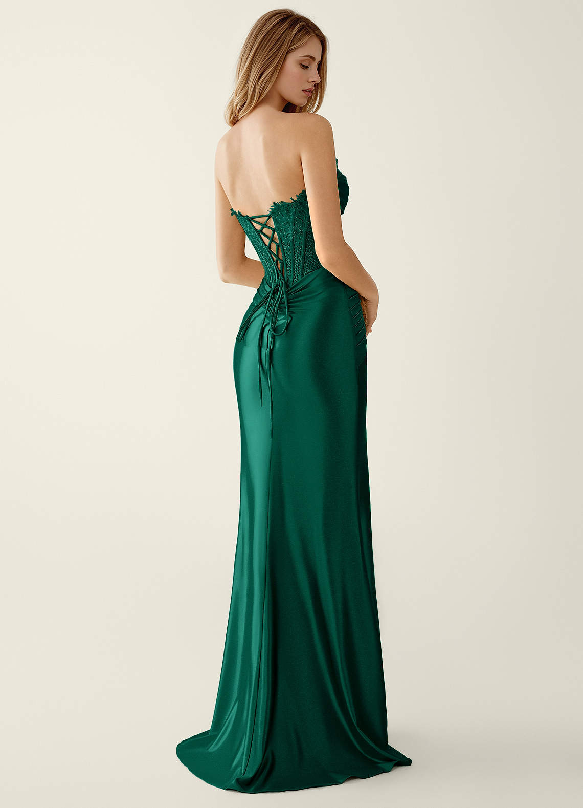 Sasha Mermaid Strapless Stretch Satin Evening Dress in Dark Green