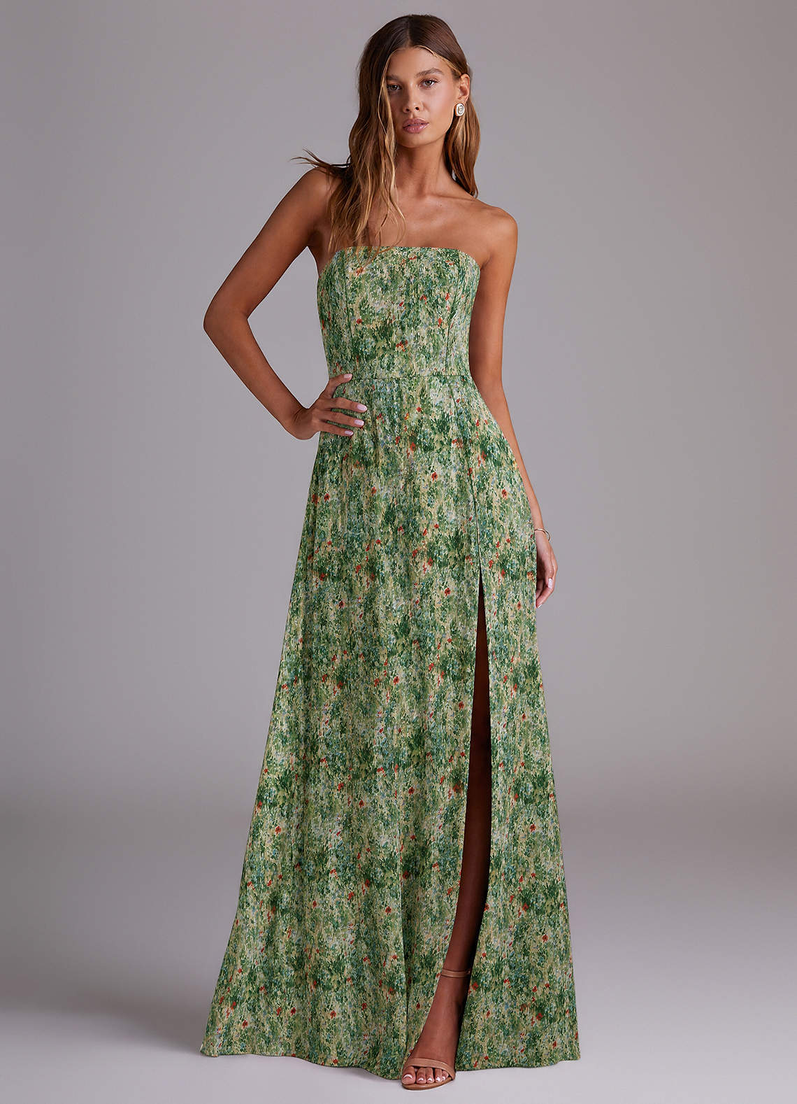 Wren A-Line Straight-Neck Chiffon Bridesmaid Dress in Meadow Bloom