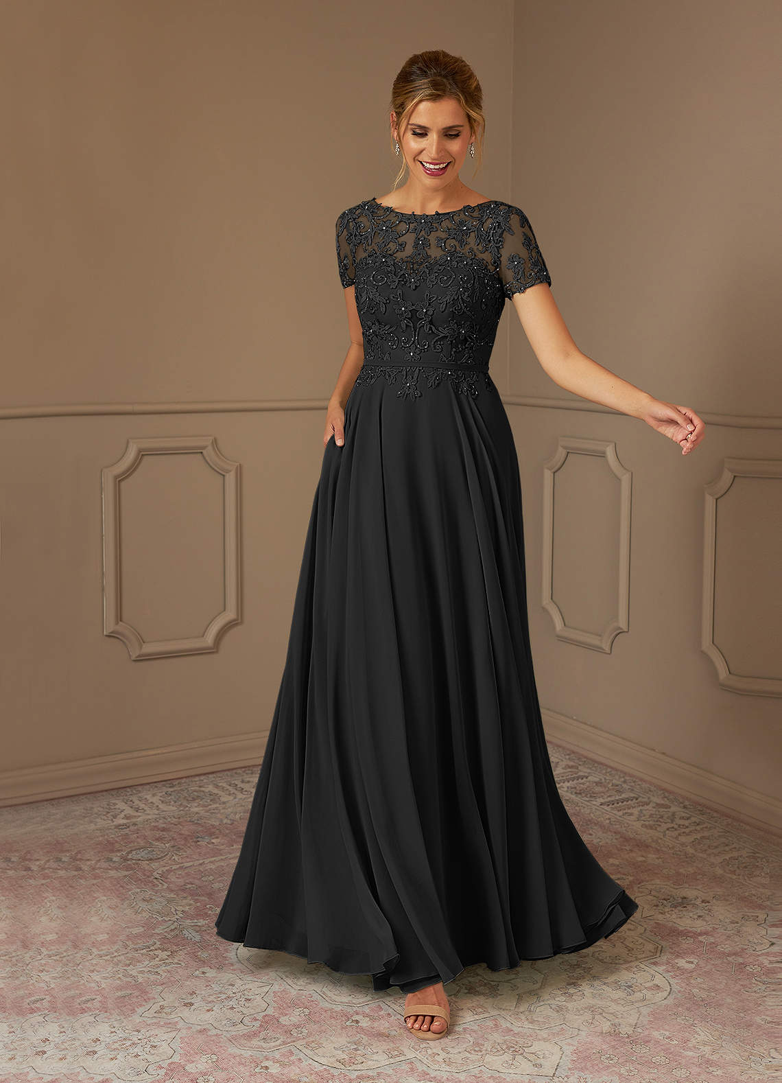 Adina A-Line Boat-Neck Chiffon Mother of the Bride Dress