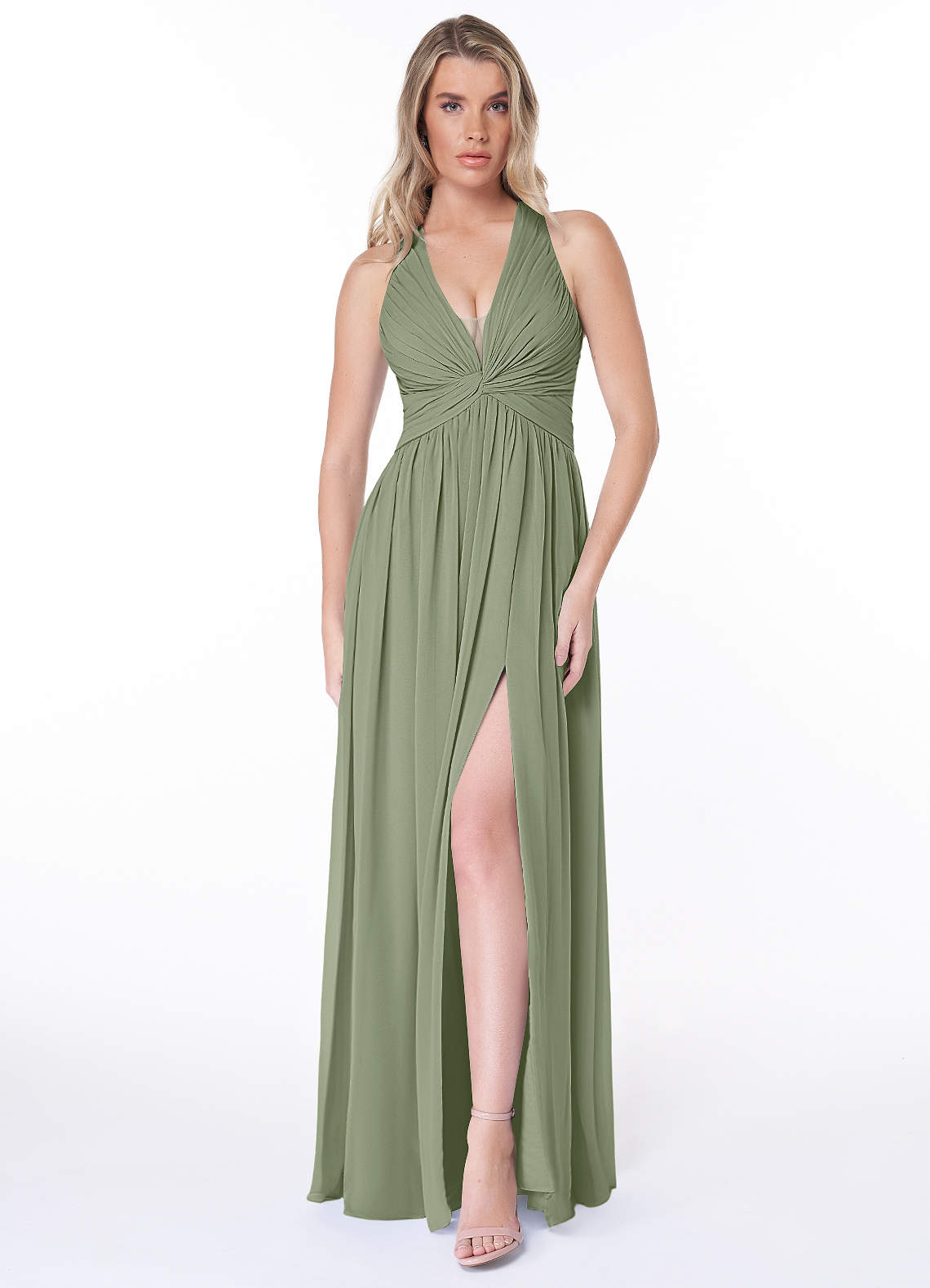 Jaclyn A-Line Halter Chiffon Bridesmaid Dress in Pistachio