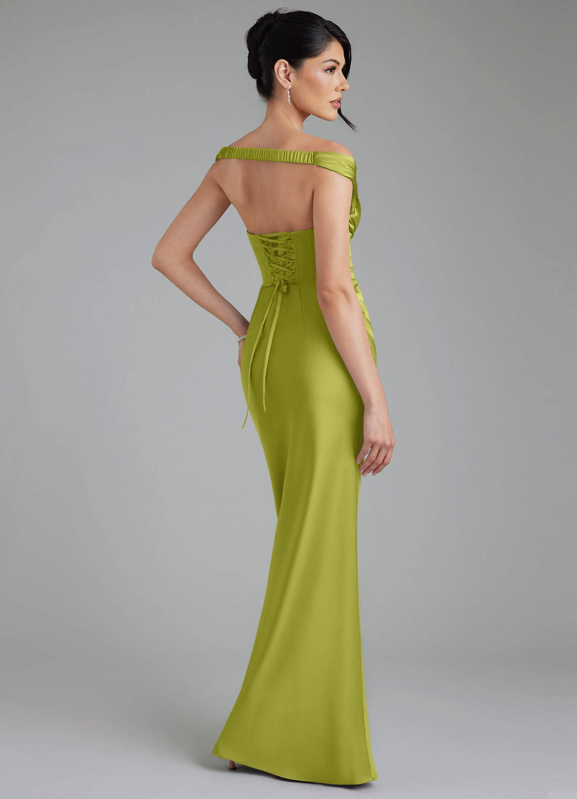 Stella Sheath V-Neck Stretch Satin Bridesmaid Dress in Lemongrass