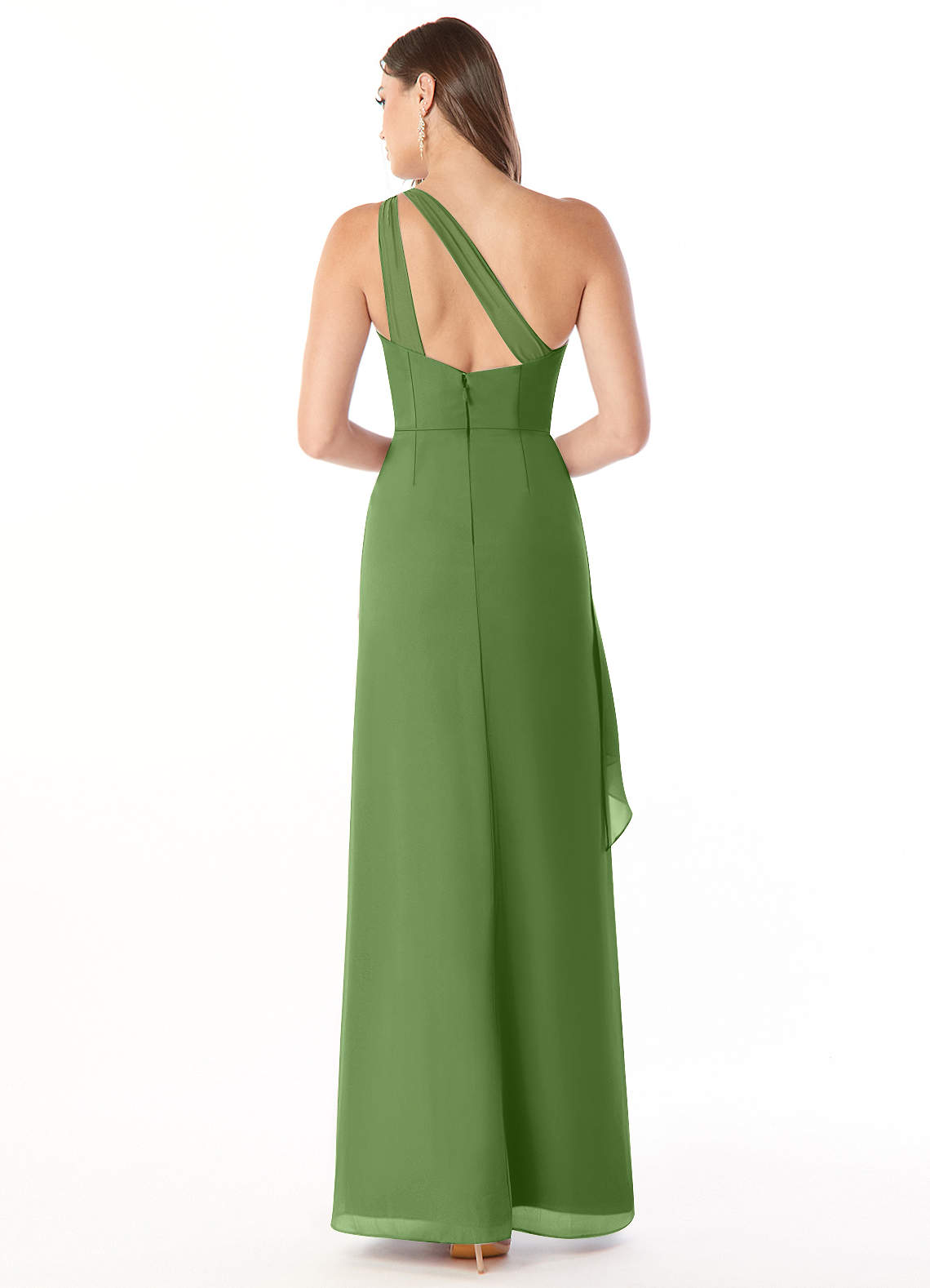 Maive Sheath One-Shoulder Chiffon Bridesmaid Dress in Basil