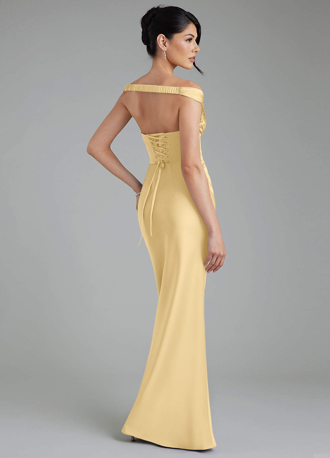 Stella Sheath V-Neck Stretch Satin Bridesmaid Dress in Butter