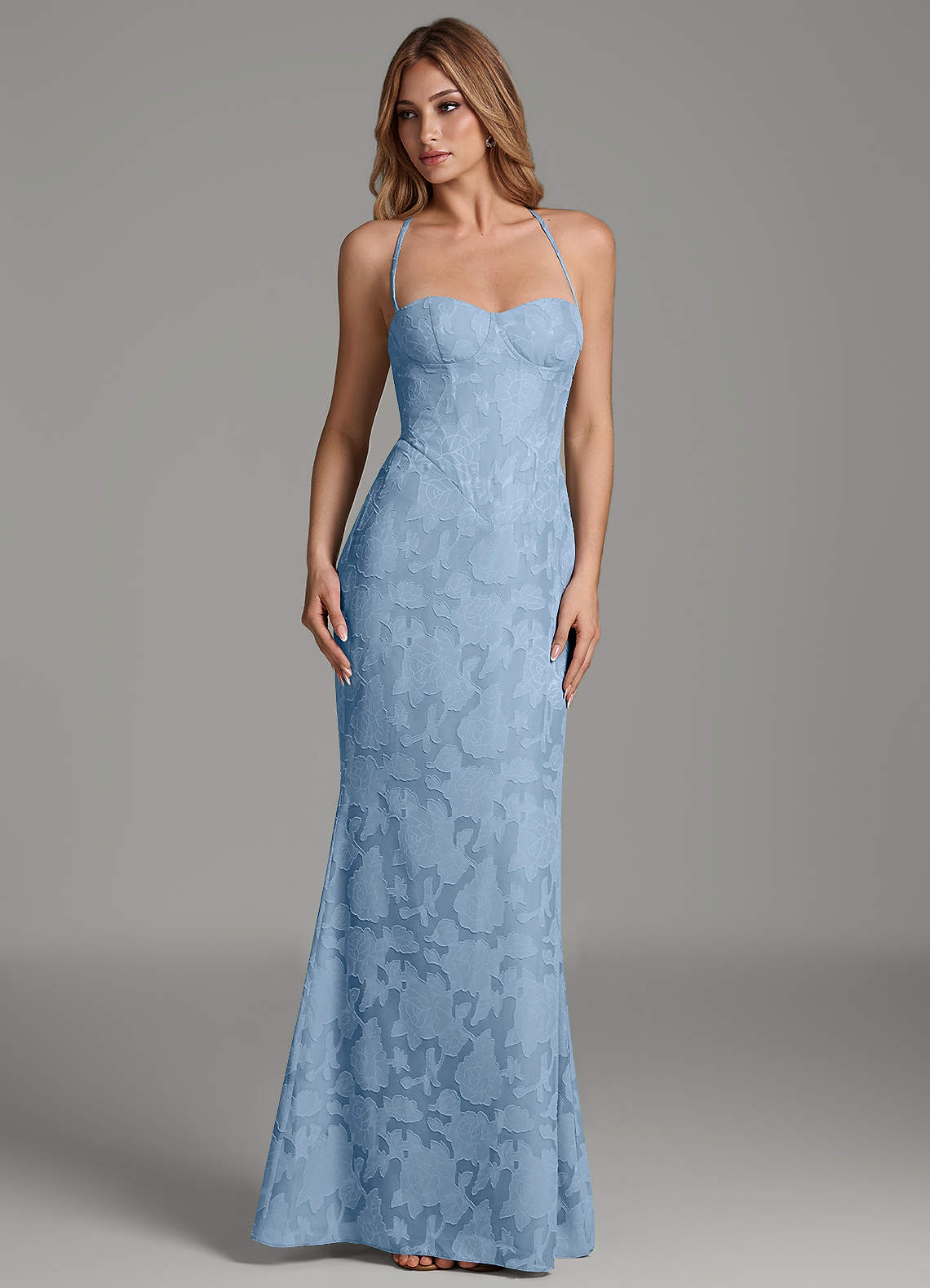 Dara Mermaid Sweetheart Floral Burnout Bridesmaid Dress in Powder Blue